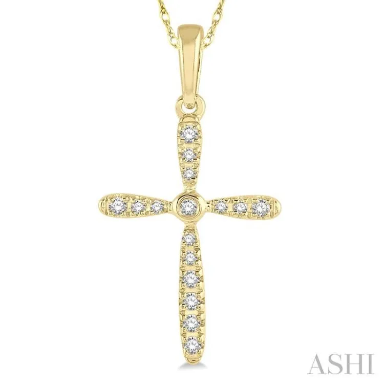 1/10 ctw Cross Charm Round Cut Diamond Petite Pendant in 10K Yellow Gold