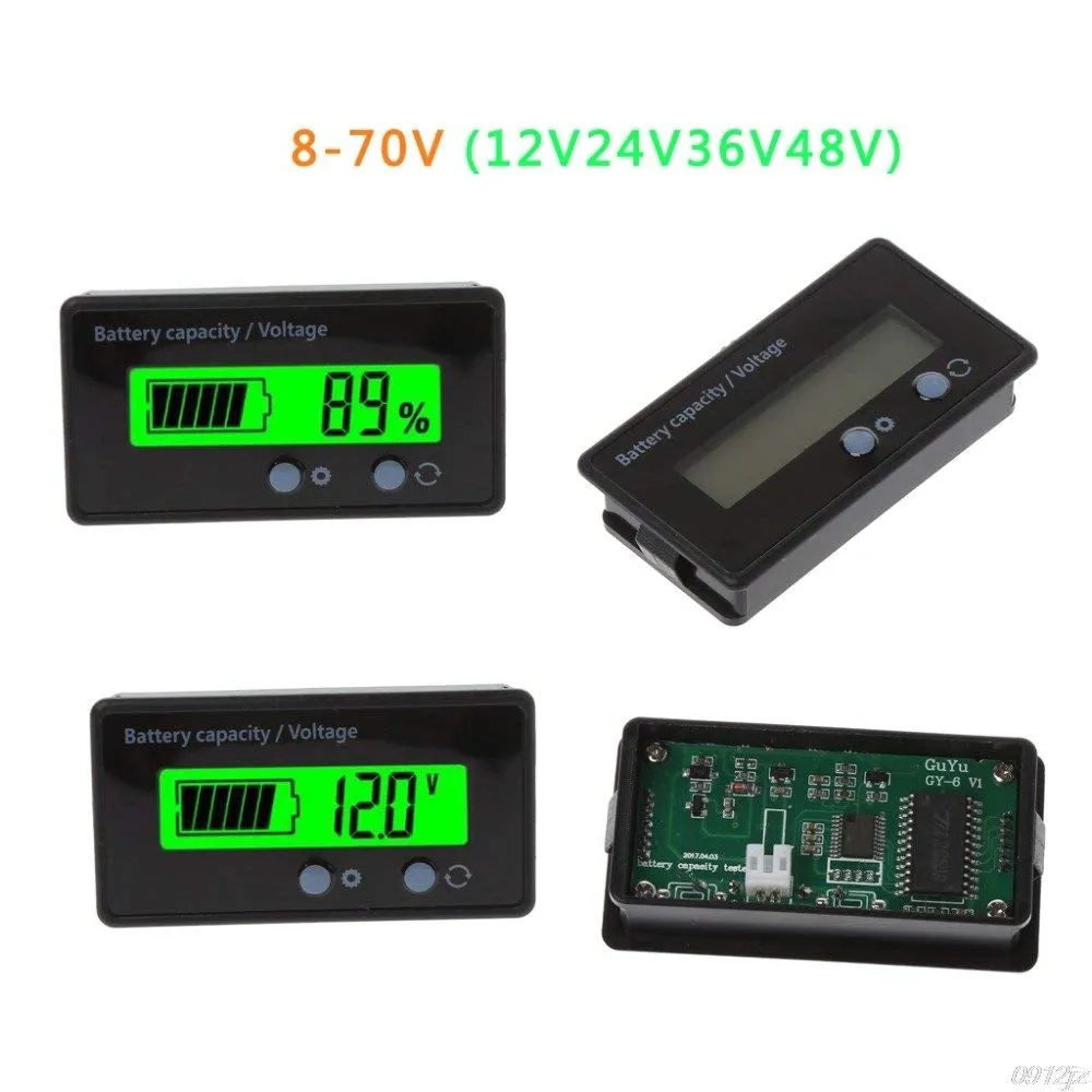 12V-84V Battery Power Display Meter Lithium Battery Lead-acid Battery Power Display GY-6GS Green 12V Lead-Acid