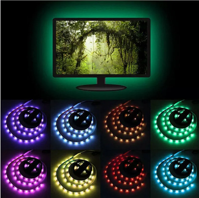 2*50cm 2*100cm USB LED Strip Light TV Backlight 5050 RGB Color Changing Lamp 24Keys/44Keys Remote Control