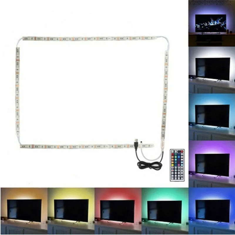 2*50cm 2*100cm USB LED Strip Light TV Backlight 5050 RGB Color Changing Lamp 24Keys/44Keys Remote Control