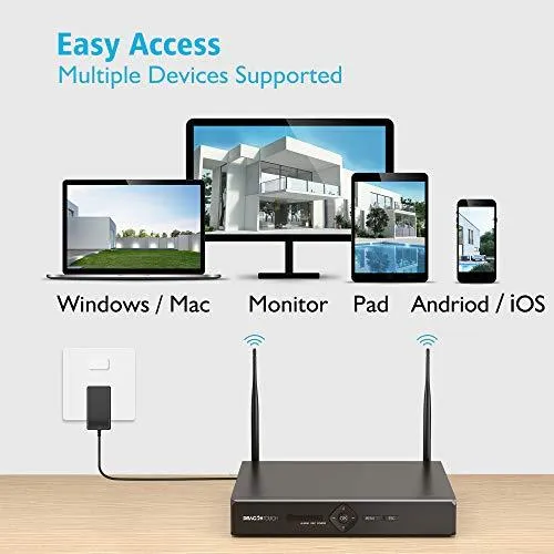 3MP Security Camera Outdoor, Dragon Touch 8CH NVR 4pcs Wireless Security Cameras System with Color Night Vision, Cameras for Home Security, AI Human Detection, Remote Access, Waterproof, No Hard Disk