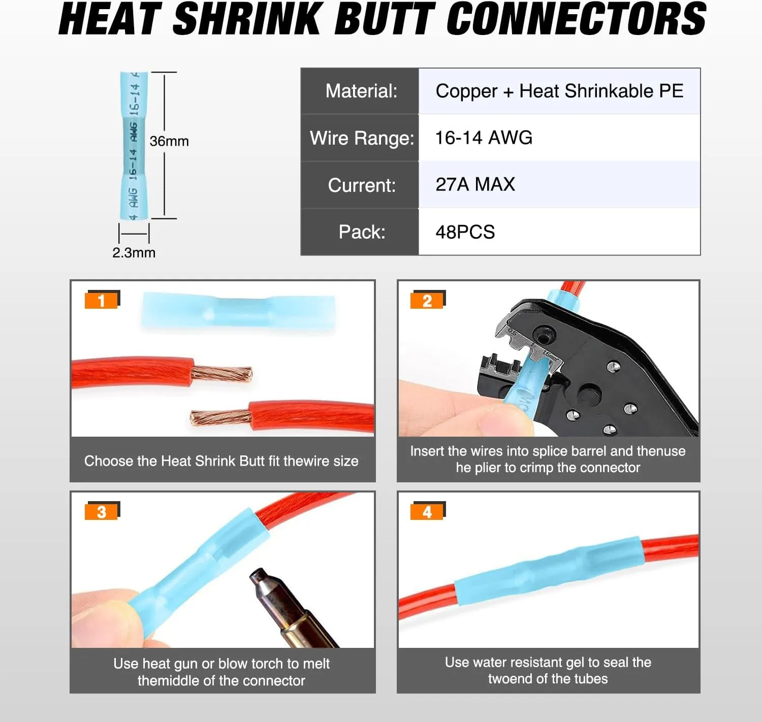 4 Pin DT Connectors 16AWG 6 Kits Male and Female Electrical Connector Waterproof Plug and Play w/Heat Shrink Butt Terminals