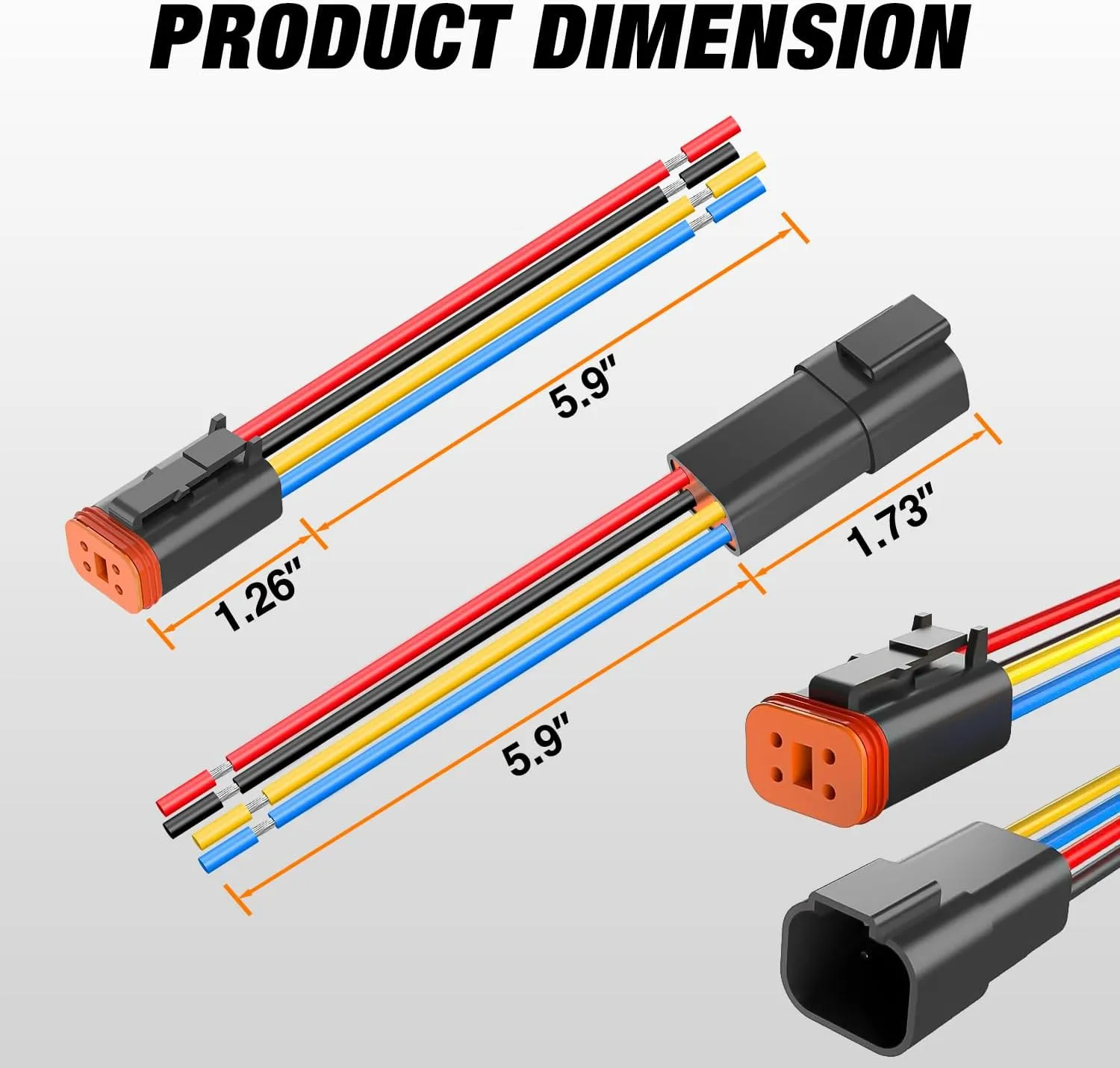 4 Pin DT Connectors 16AWG 6 Kits Male and Female Electrical Connector Waterproof Plug and Play w/Heat Shrink Butt Terminals