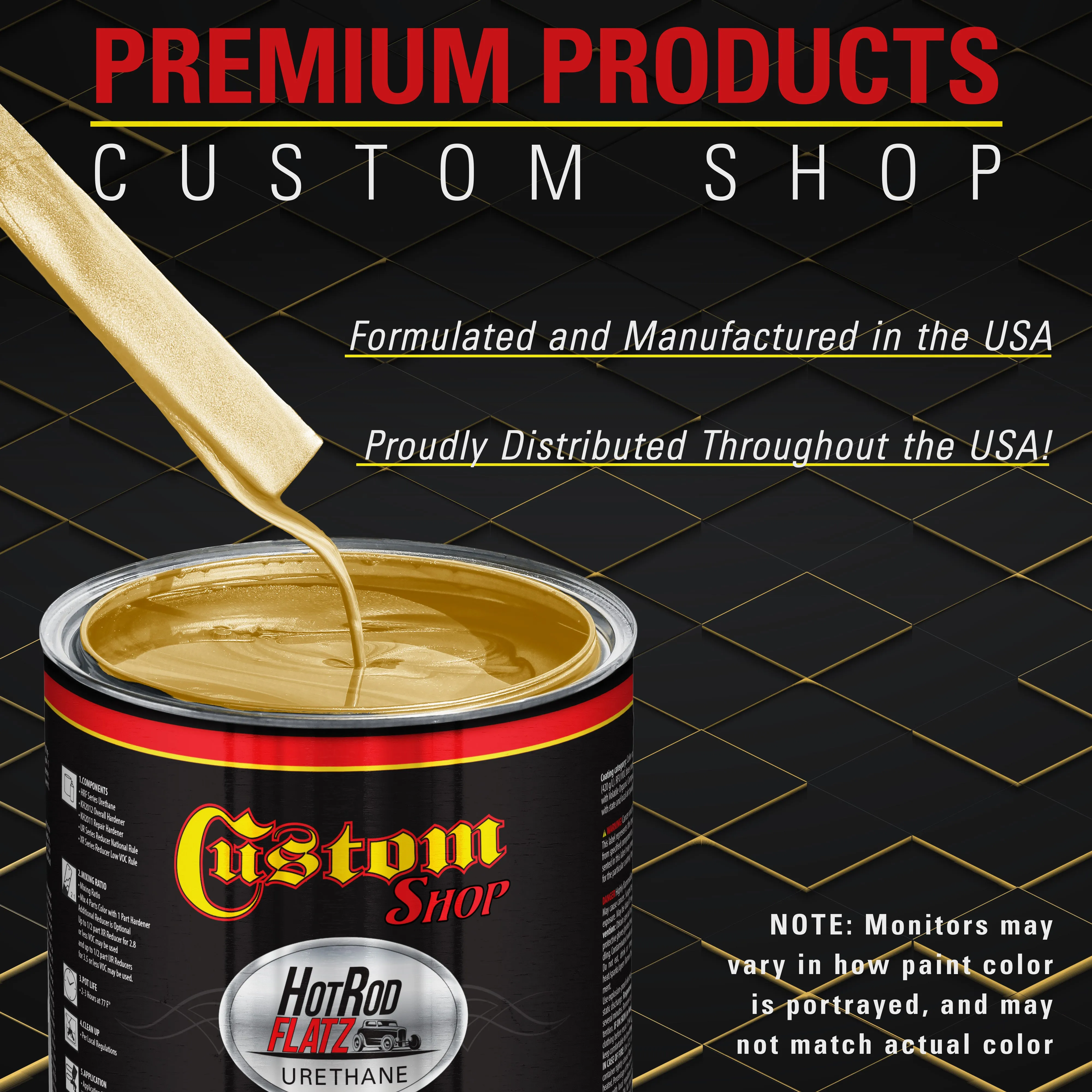 Anniversary Gold Metallic - Hot Rod Flatz Flat Matte Satin Urethane Auto Paint - Paint Quart Only - Professional Low Sheen Automotive, Car Truck Coating, 4:1 Mix Ratio