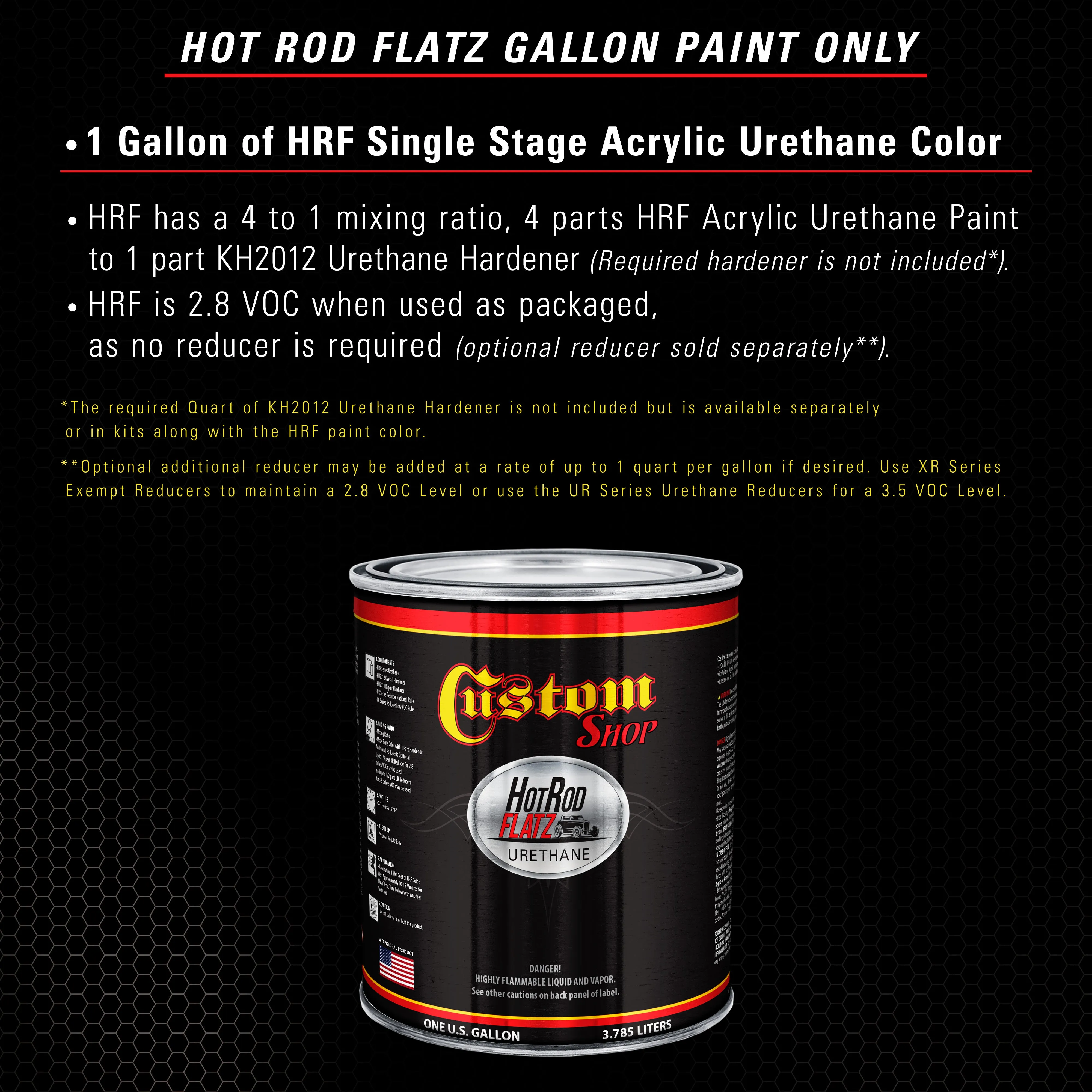 Black Metallic - Hot Rod Flatz Flat Matte Satin Urethane Auto Paint - Paint Gallon Only - Professional Low Sheen Automotive, Car Truck Coating, 4:1 Mix Ratio