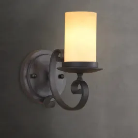 Black Scroll Arm Wall Lamp with Frosted Glass - Countryside Style for Living Room