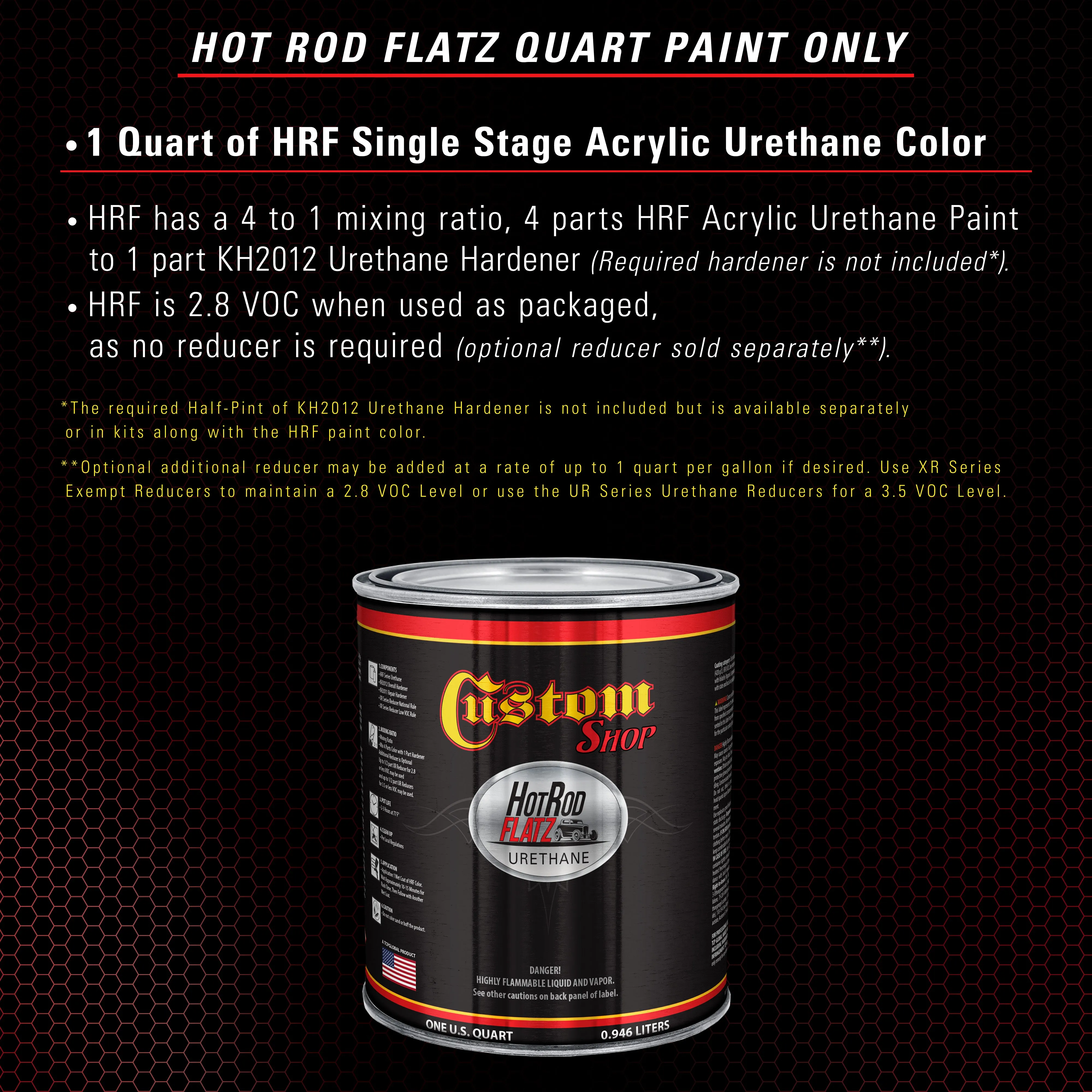 Blood Red - Hot Rod Flatz Flat Matte Satin Urethane Auto Paint - Paint Quart Only - Professional Low Sheen Automotive, Car Truck Coating, 4:1 Mix Ratio