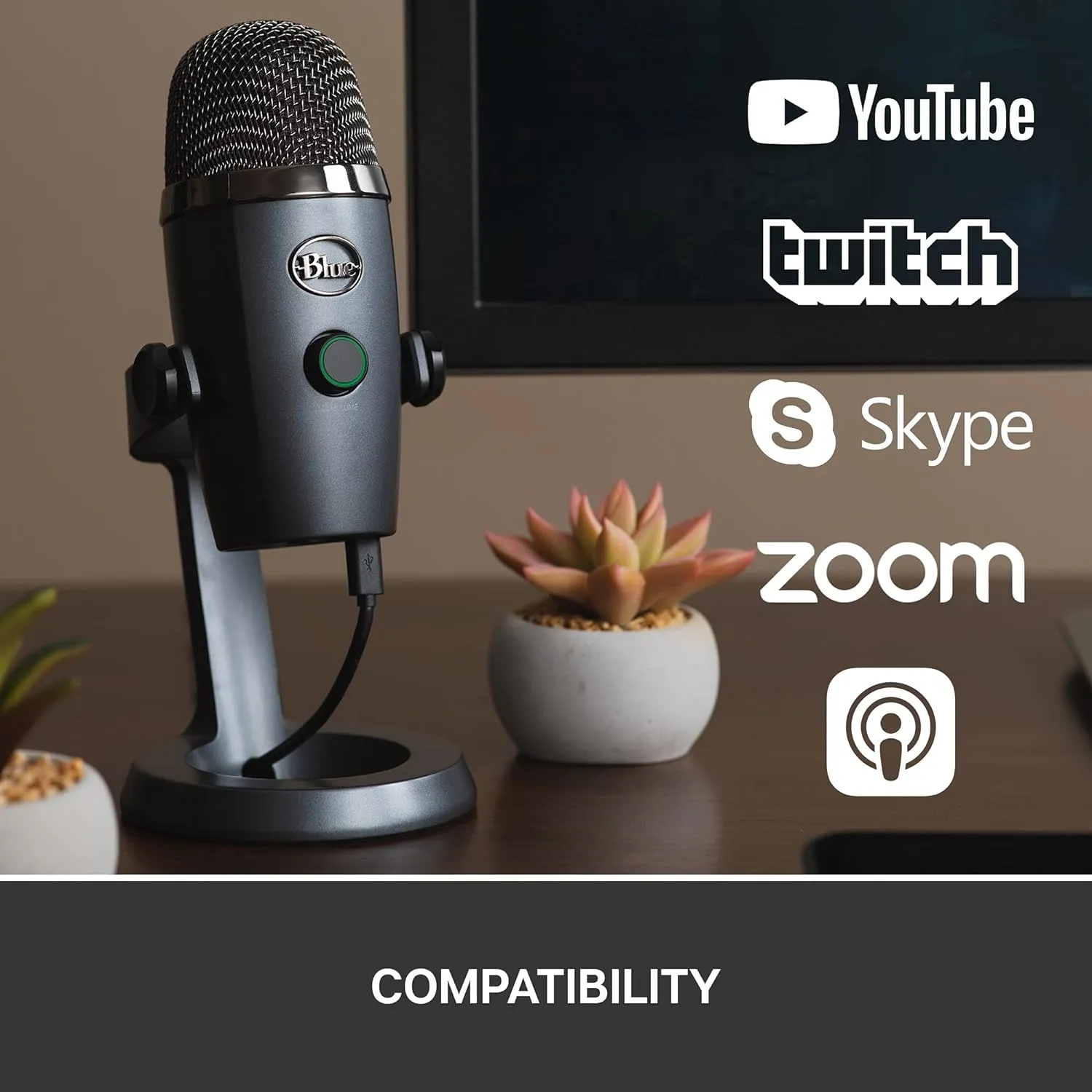Blue Yeti Nano Premium USB Microphone – For Recording, Streaming, Gaming, Podcasting on PC and Mac, Condenser Mic with Blue VO!CE Effects, Cardioid & Omni Patterns, No-Latency Monitoring, Grey