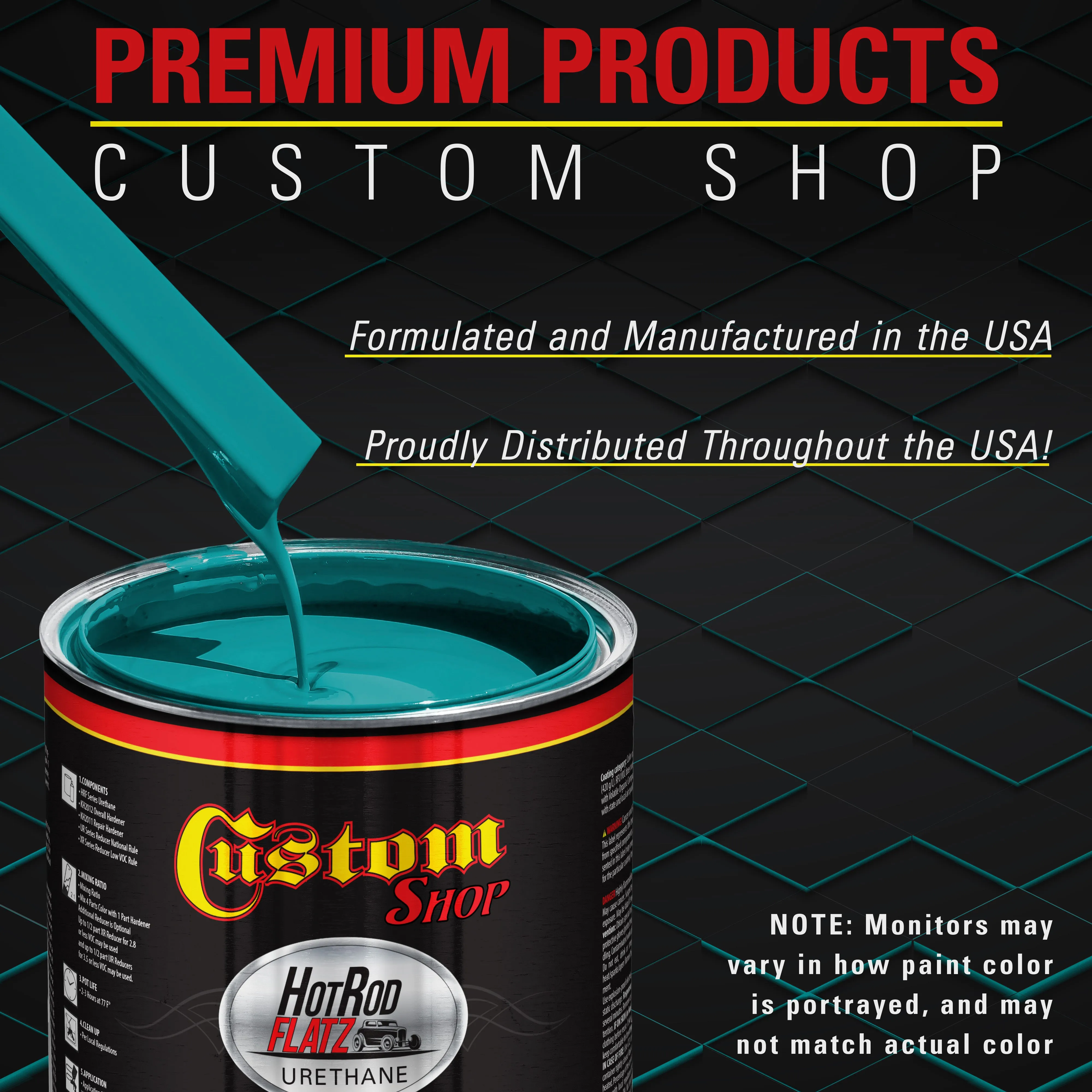 Bright Racing Aqua - Hot Rod Flatz Flat Matte Satin Urethane Auto Paint - Paint Quart Only - Professional Low Sheen Automotive, Car Truck Coating, 4:1 Mix Ratio