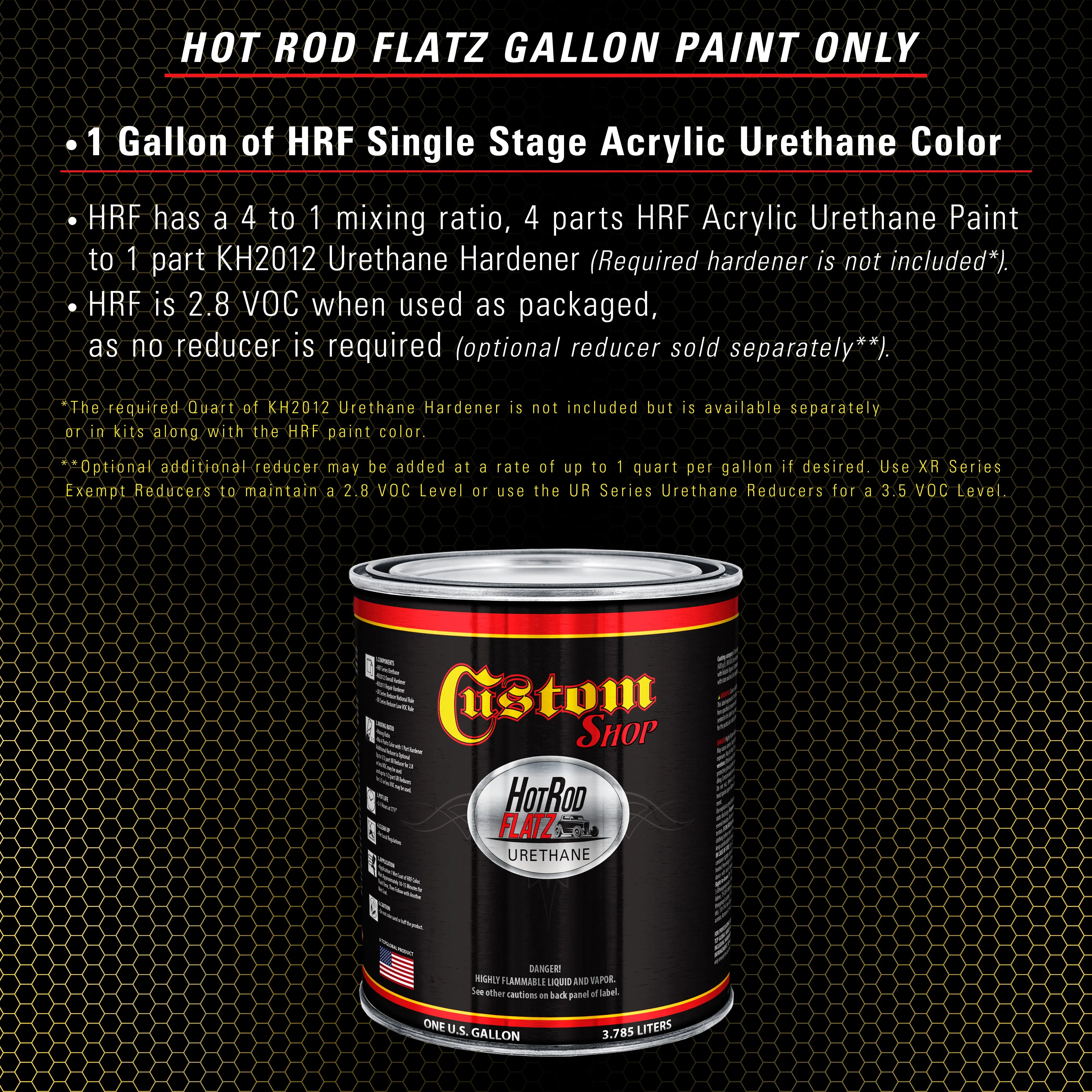 Canary Yellow - Hot Rod Flatz Flat Matte Satin Urethane Auto Paint - Paint Gallon Only - Professional Low Sheen Automotive, Car Truck Coating, 4:1 Mix Ratio