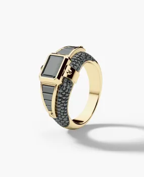 CARLIN Gold Signet Ring with 3.10ct Black Diamonds