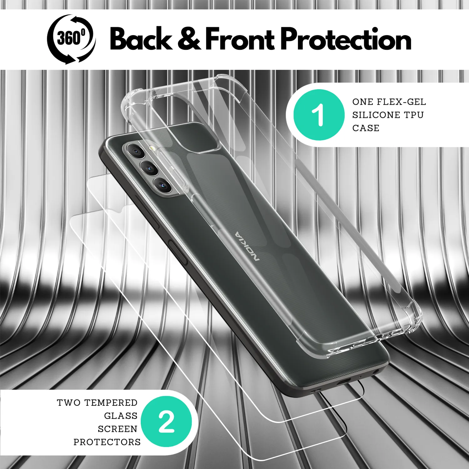 Clear Flex-Gel Case   2x Glass Screen Protector for Nokia G400 5G