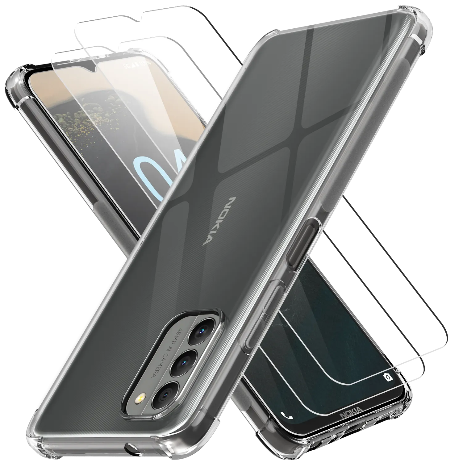 Clear Flex-Gel Case   2x Glass Screen Protector for Nokia G400 5G