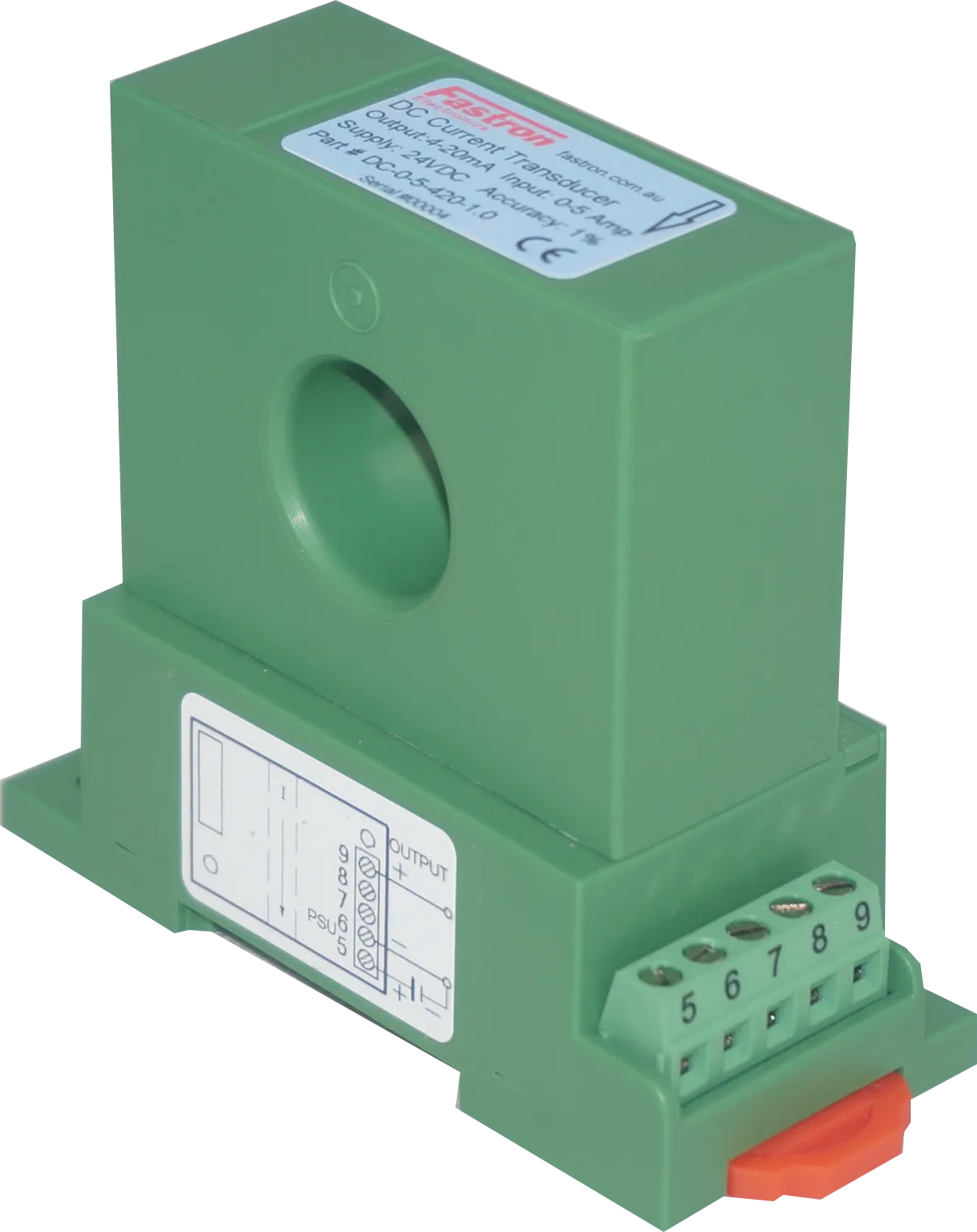 DC-0-10-420B-1.0, Hall Effect DC Current Transducer, 0-10 Amp DC, 4-20mA Bipolar output, 24VDC supply