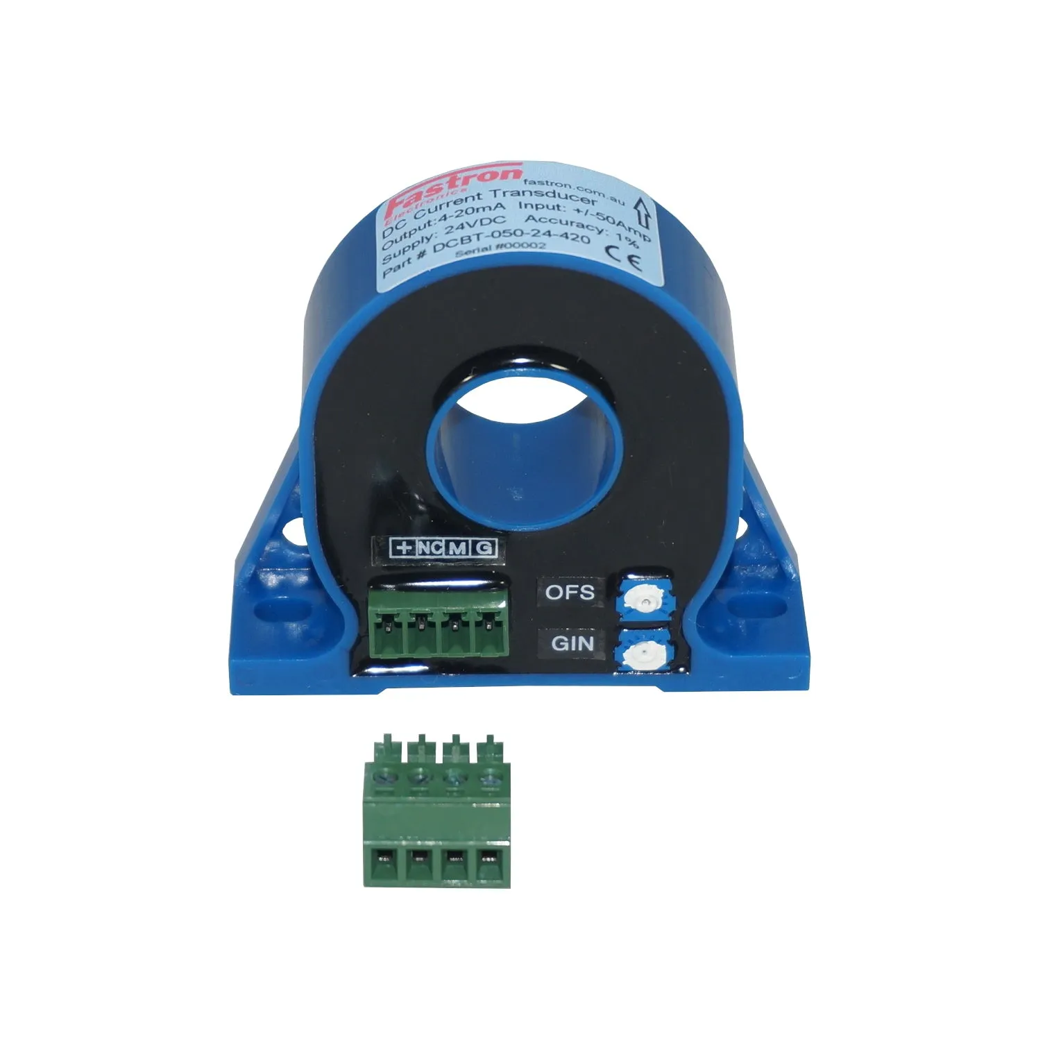DCBT-050-24-420, Hall Effect DC Current Transducer,  /-50 Amp DC, 4-20mA bipolar output, 24VDC supply, 20mm Aperture