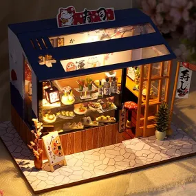 DIY 3D Japanese Miniature Sushi House With LED Light Dollhouse Kit