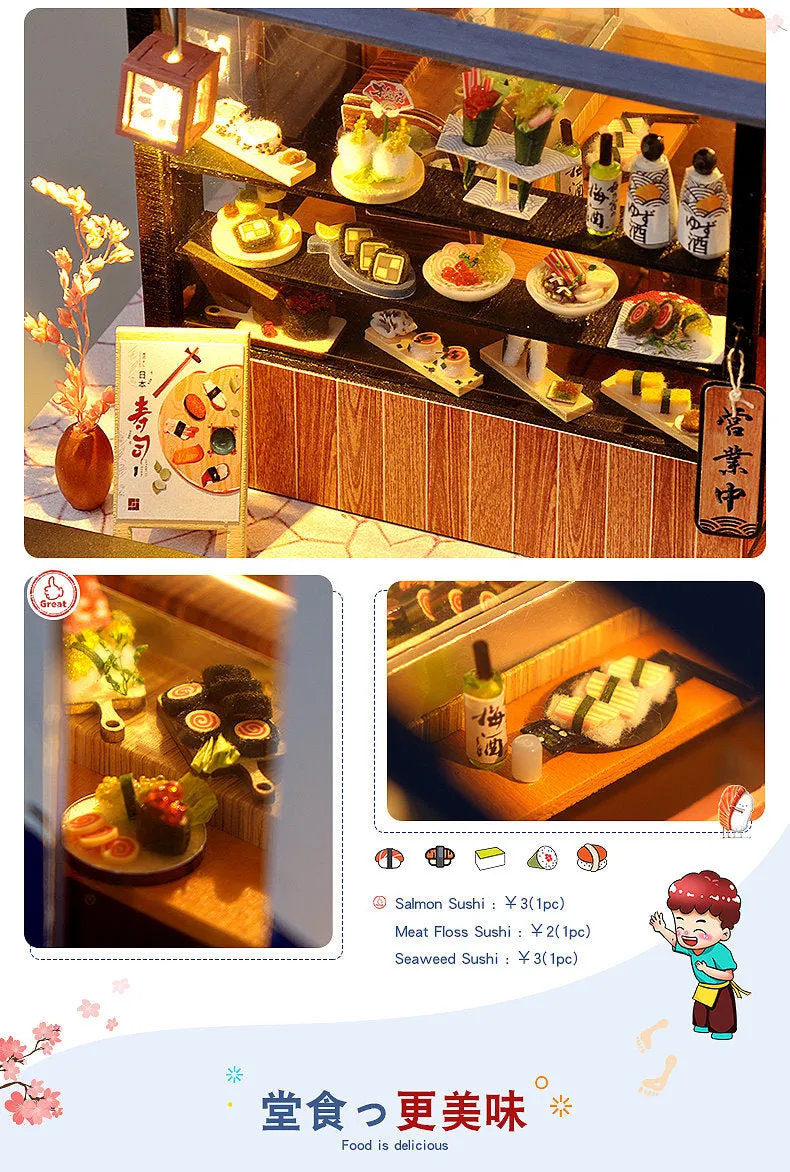 DIY 3D Japanese Miniature Sushi House With LED Light Dollhouse Kit