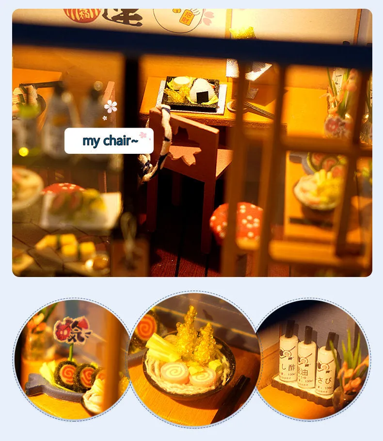 DIY 3D Japanese Miniature Sushi House With LED Light Dollhouse Kit