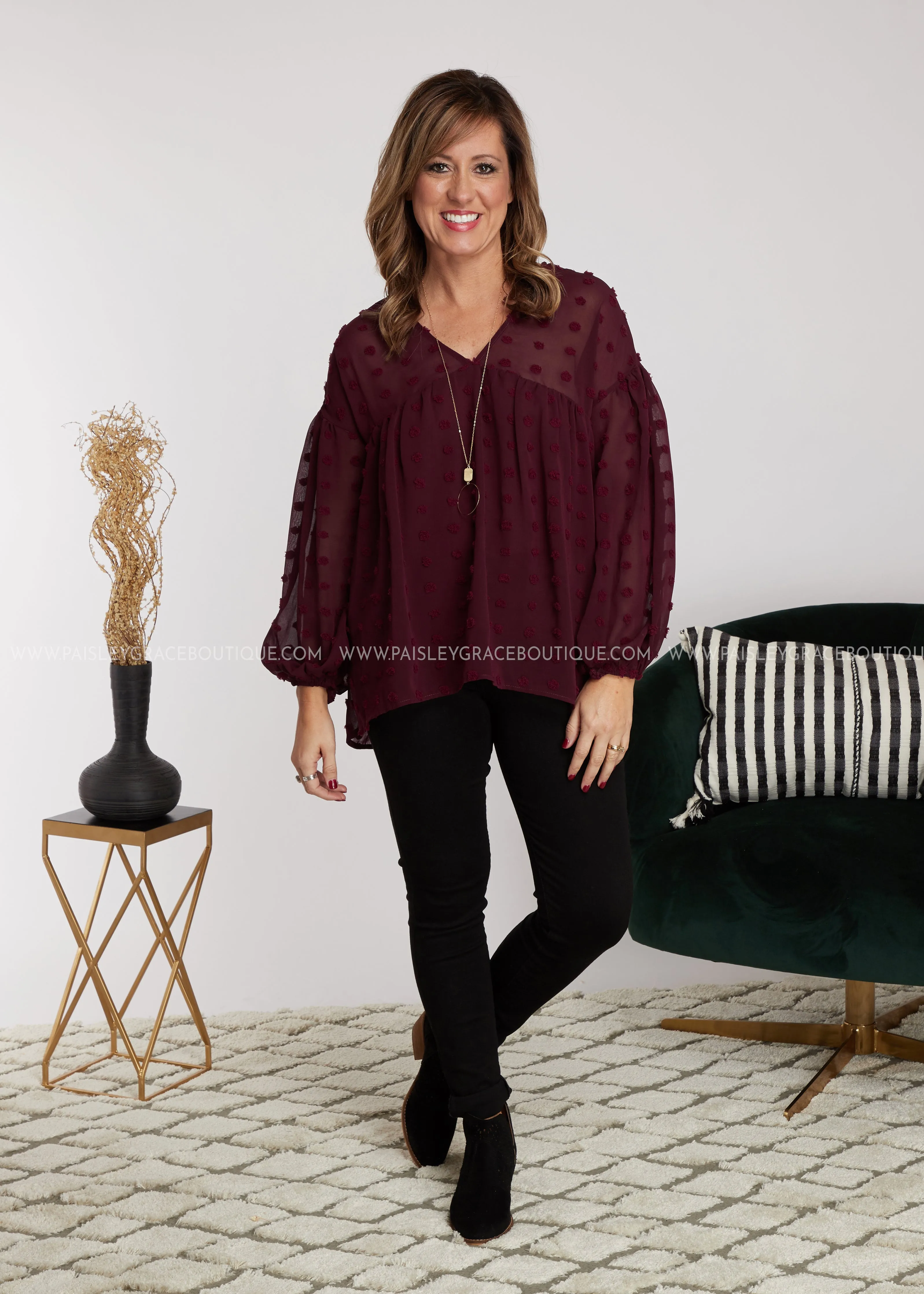 Dollop of Beauty Top- BURGUNDY - LAST ONESS FINAL SALE