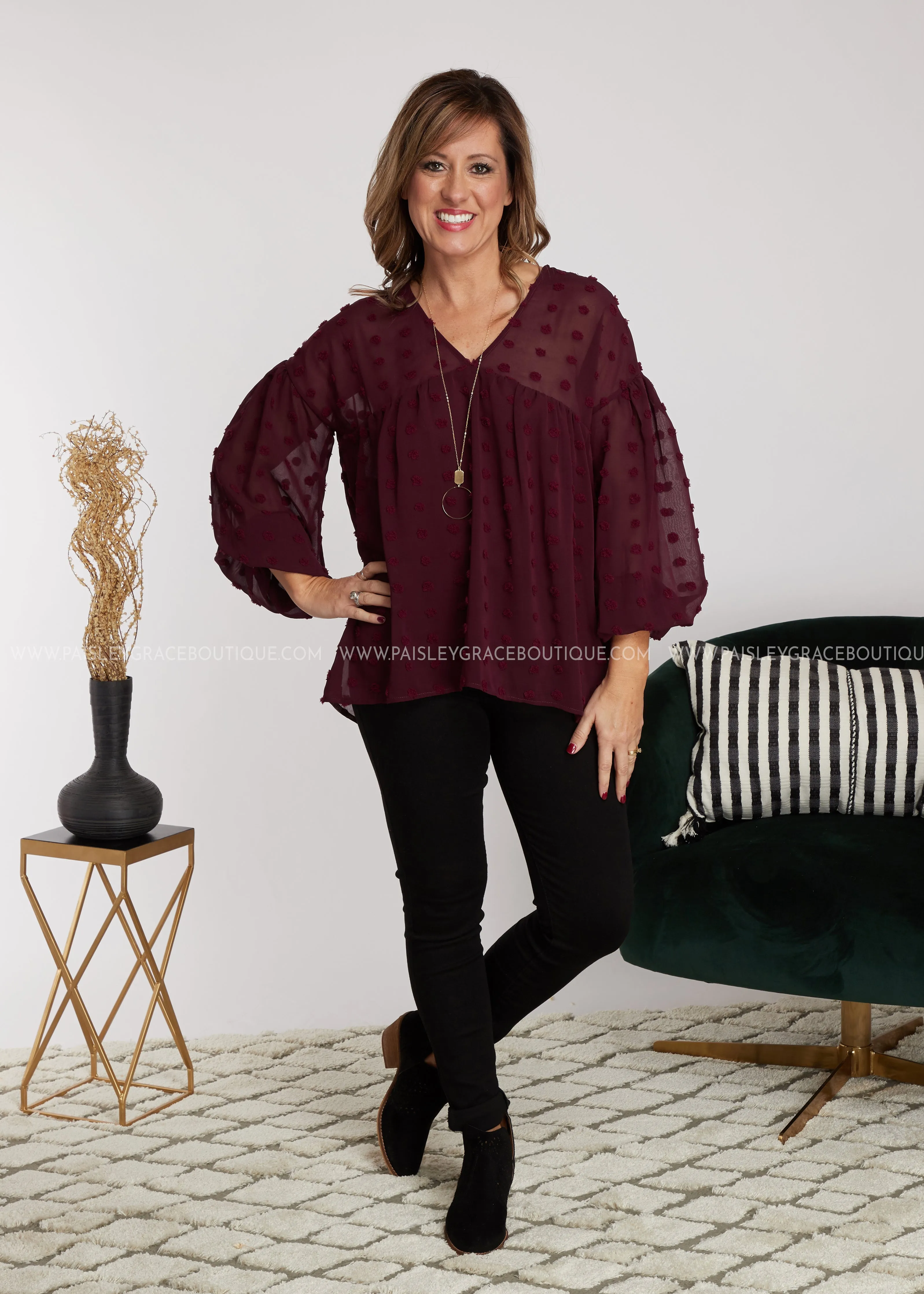 Dollop of Beauty Top- BURGUNDY - LAST ONESS FINAL SALE