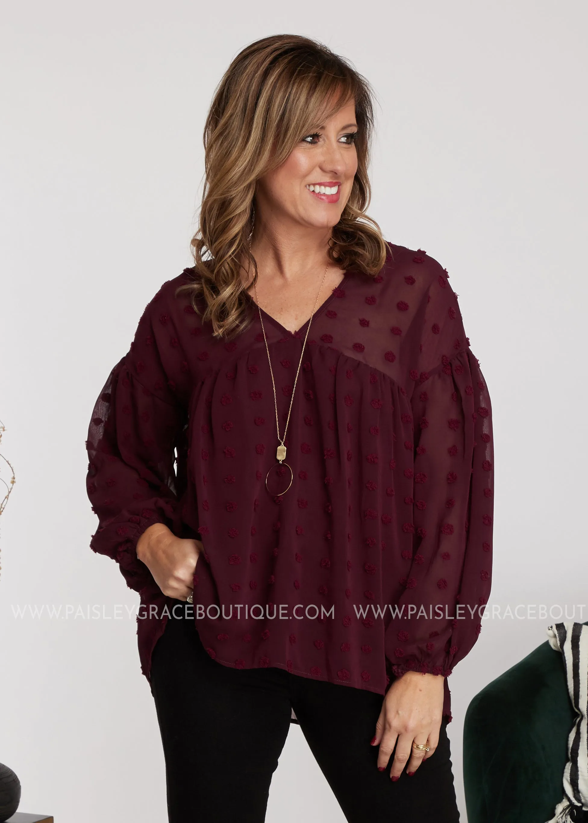 Dollop of Beauty Top- BURGUNDY - LAST ONESS FINAL SALE