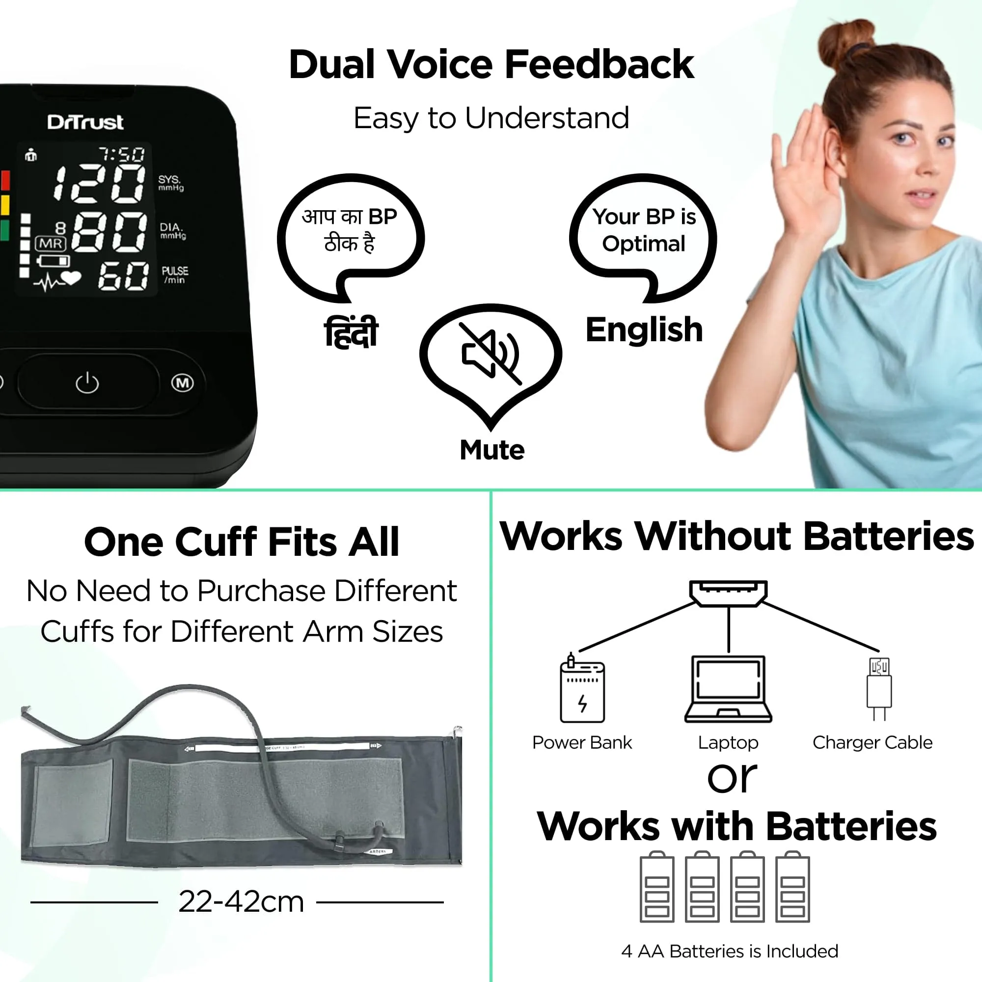 Dr Trust USA Smart Talking or No-Talking Automatic Digital BP Machine Blood Pressure Monitor - 101