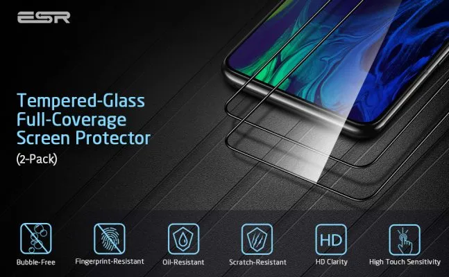 ESR Full Coverage Glass Screen Protector for Samsung Galaxy A80 - Black, 2 Pack