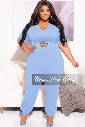 Final Sale Plus Size Harem Jumpsuit in Light Blue