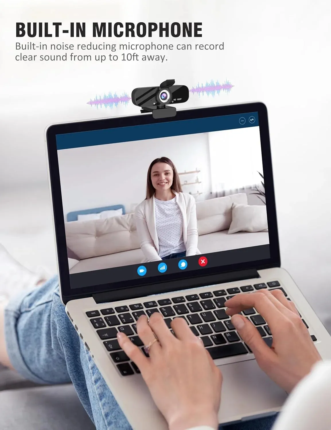 Full HD 1080P Webcam with Privacy Shutter, Tripod, Mic for PC/Laptop