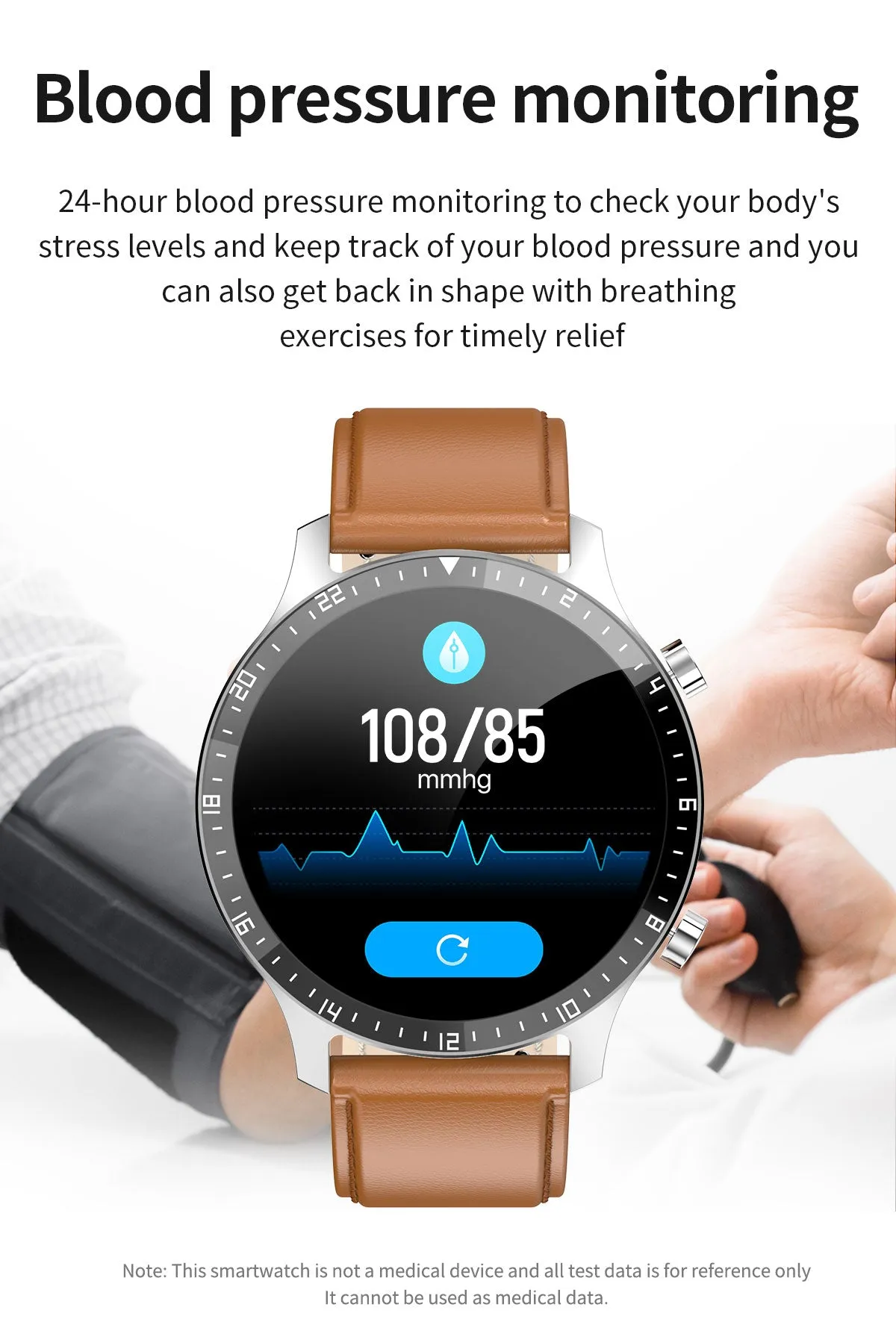 Full Touch Blood Pressure Heart Rate Monitor Fitness Waterproof Smart Watch