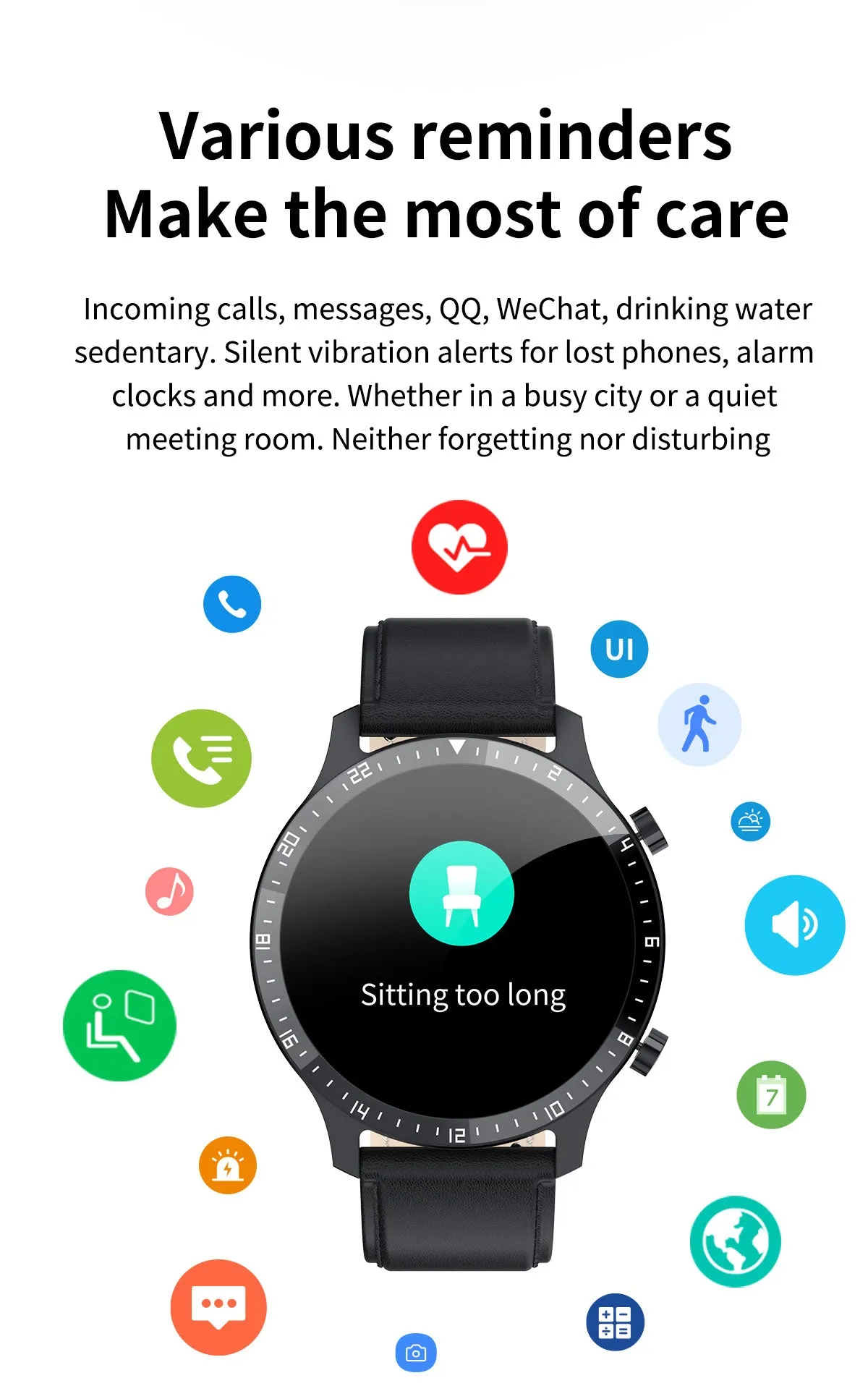 Full Touch Blood Pressure Heart Rate Monitor Fitness Waterproof Smart Watch