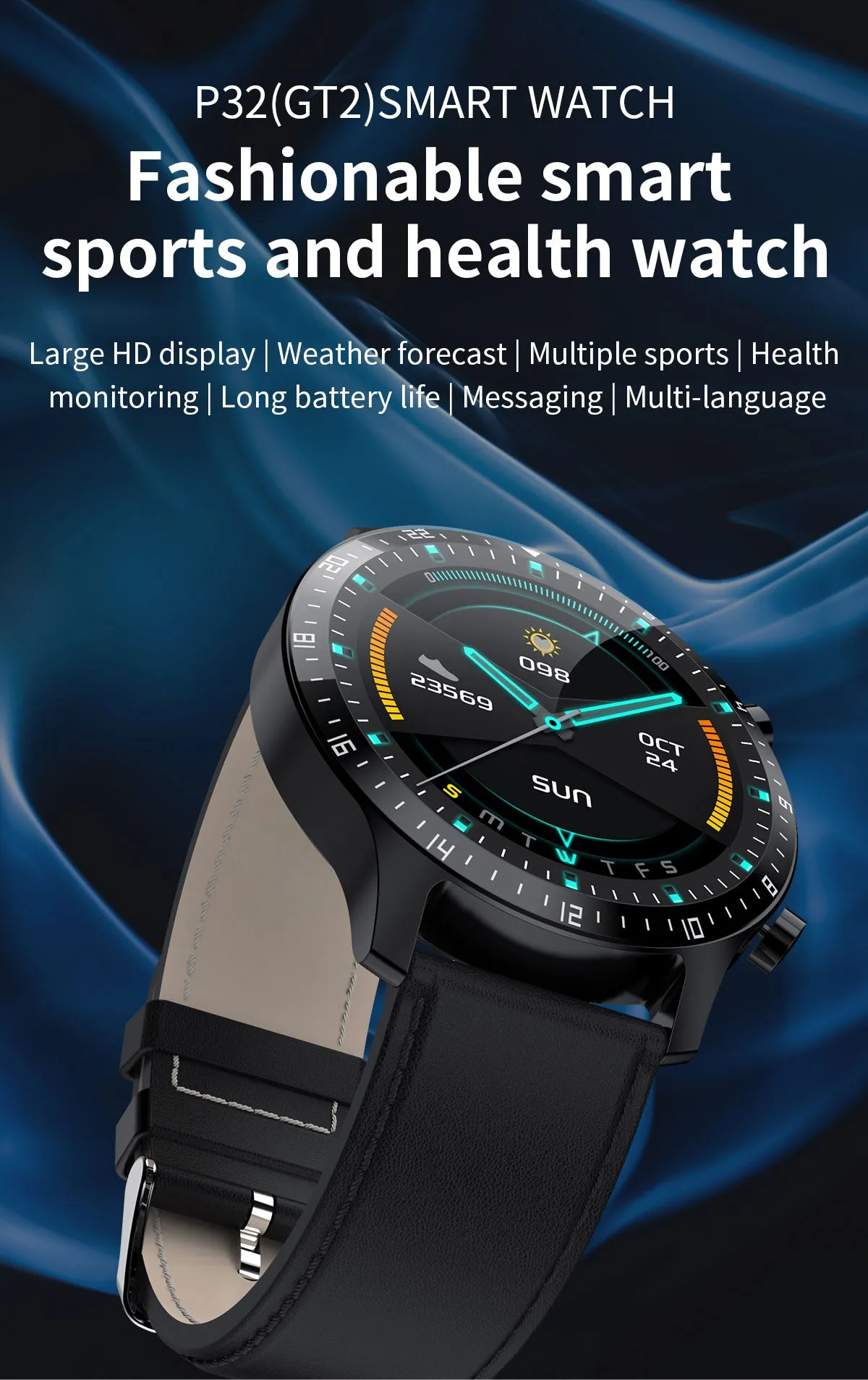 Full Touch Blood Pressure Heart Rate Monitor Fitness Waterproof Smart Watch