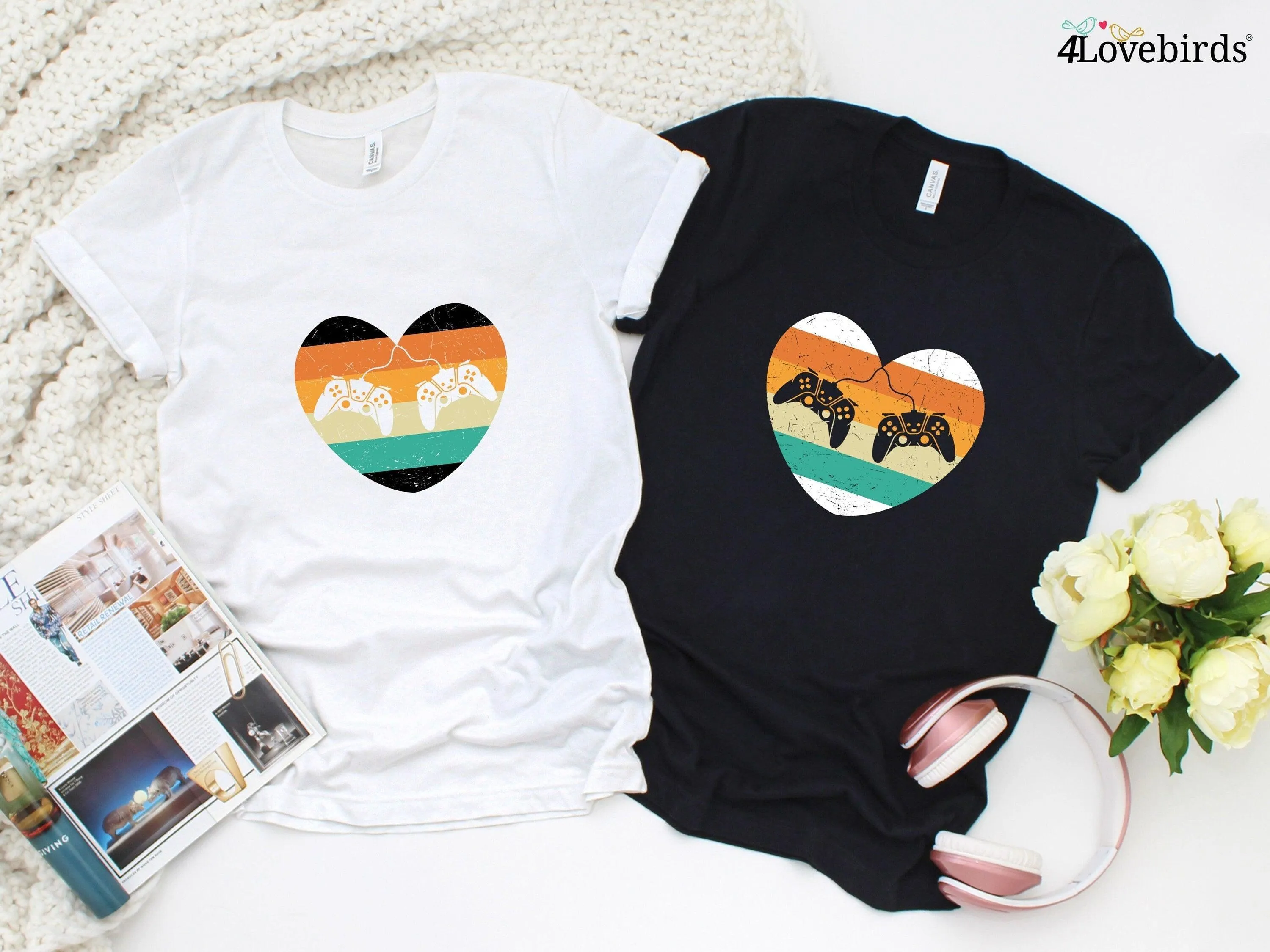Gamer heart couple Hoodie, Lovers matching T-shirt, Gift for Couples, Valentine Sweatshirt, Gaming Couple Longsleeve, Geek Couple Tshirt