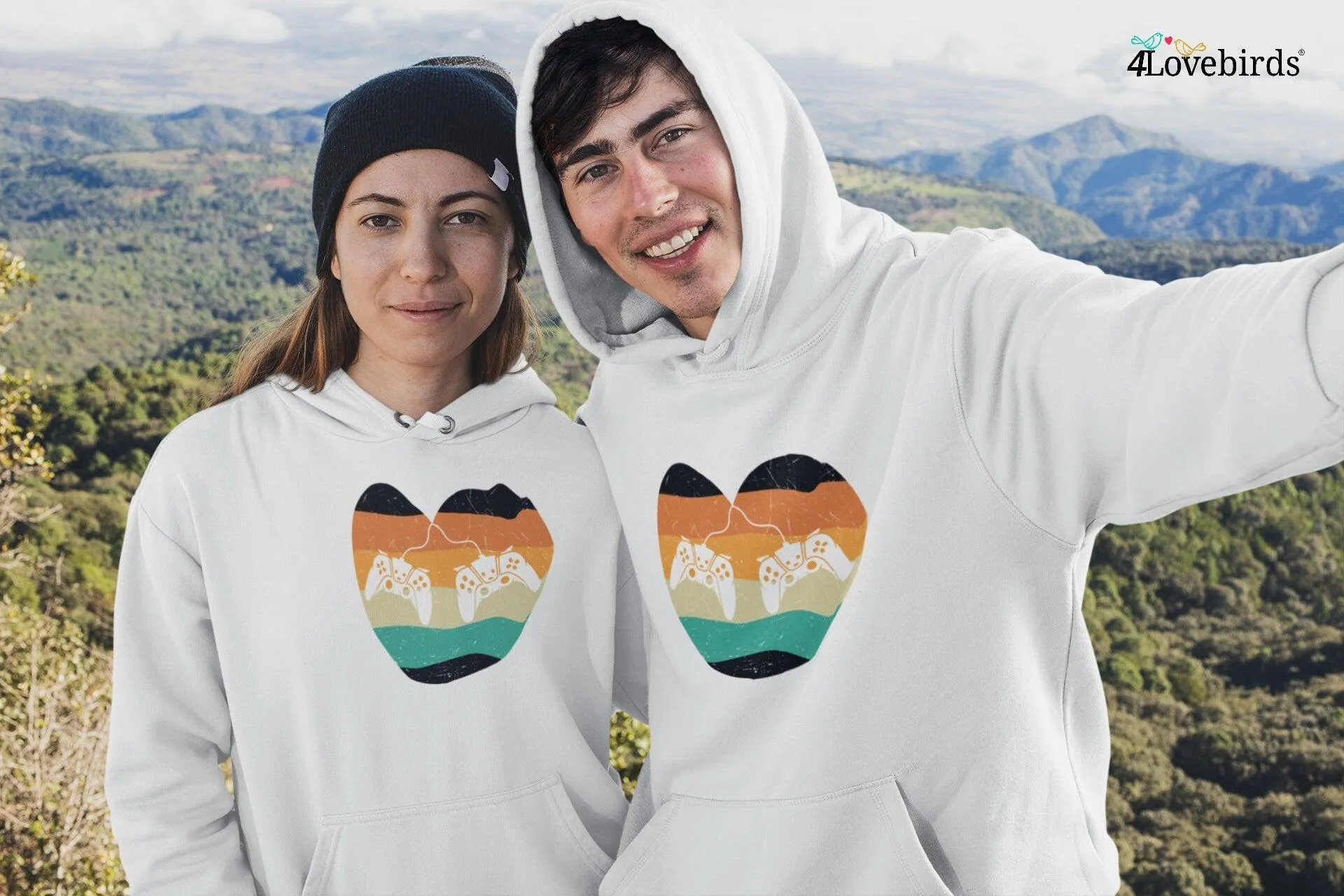 Gamer heart couple Hoodie, Lovers matching T-shirt, Gift for Couples, Valentine Sweatshirt, Gaming Couple Longsleeve, Geek Couple Tshirt