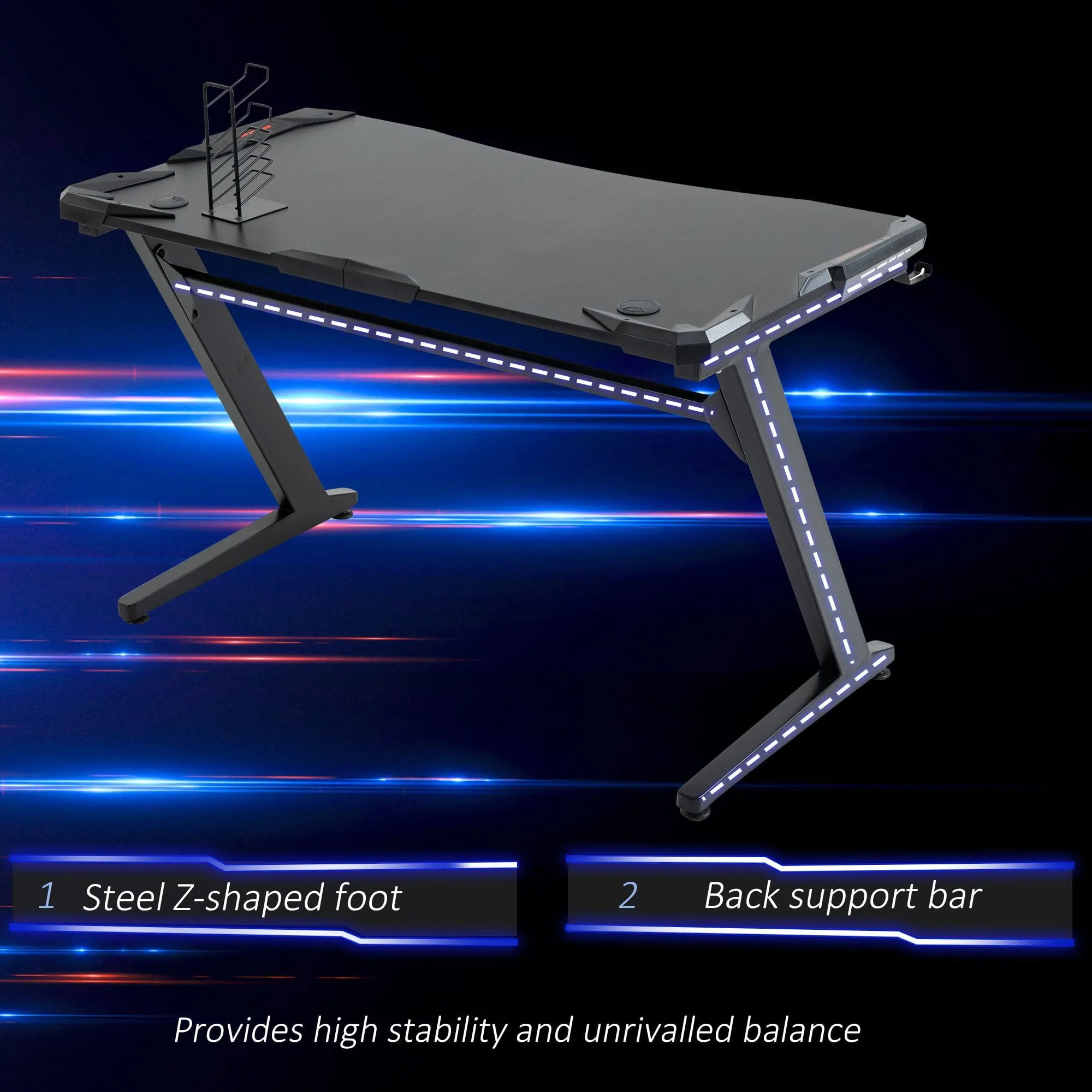 Gaming Desk Computer Writing Table with Large Workstation for Home Office, 122 x 66 x 86cm, Black Office