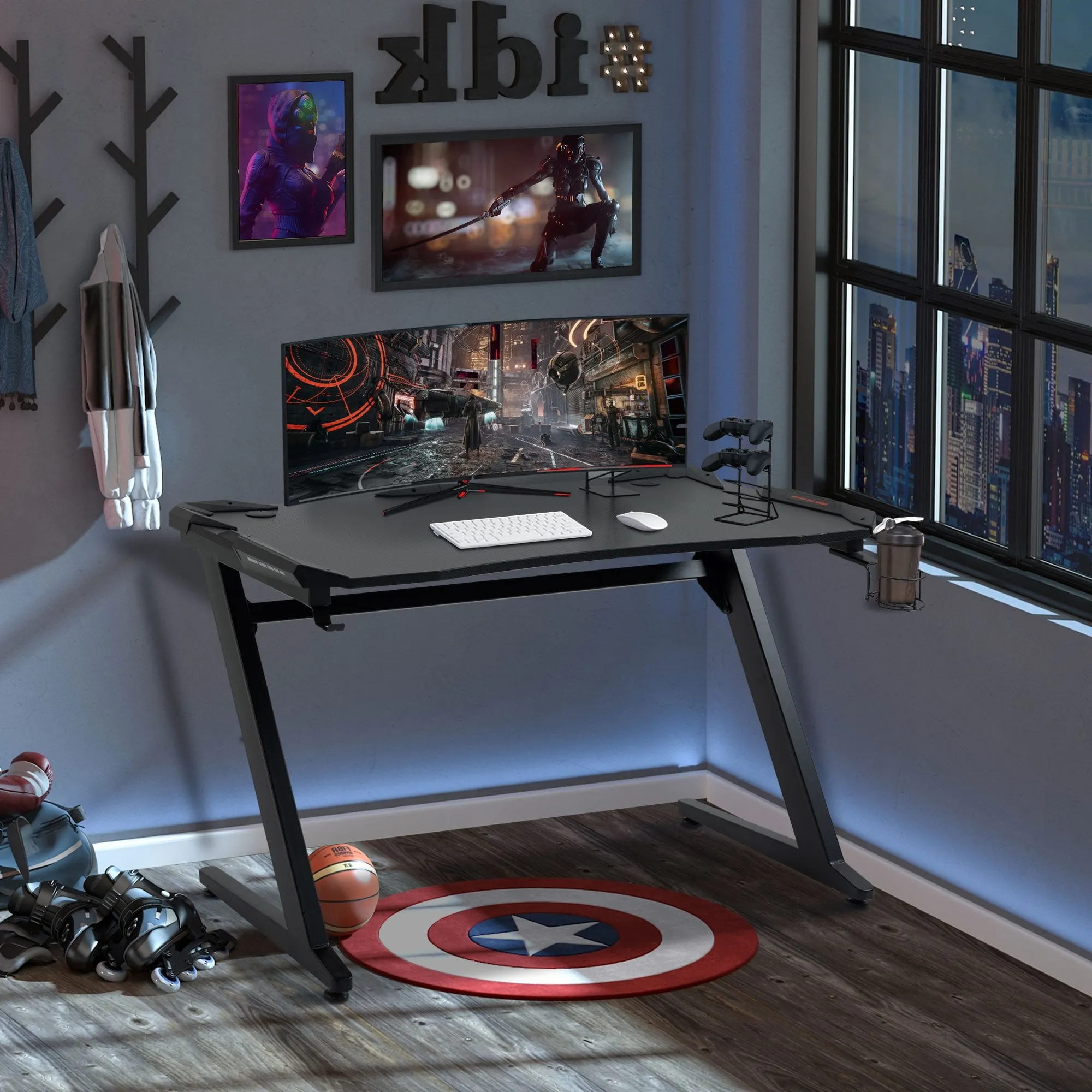 Gaming Desk Computer Writing Table with Large Workstation for Home Office, 122 x 66 x 86cm, Black Office