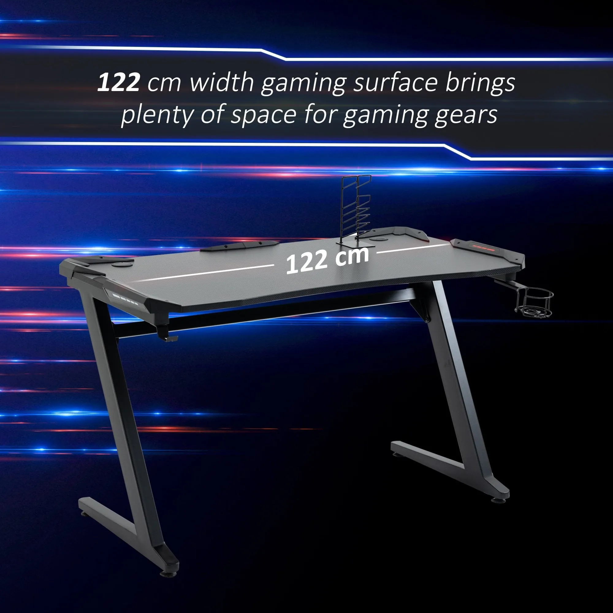 Gaming Desk Computer Writing Table with Large Workstation for Home Office, 122 x 66 x 86cm, Black Office