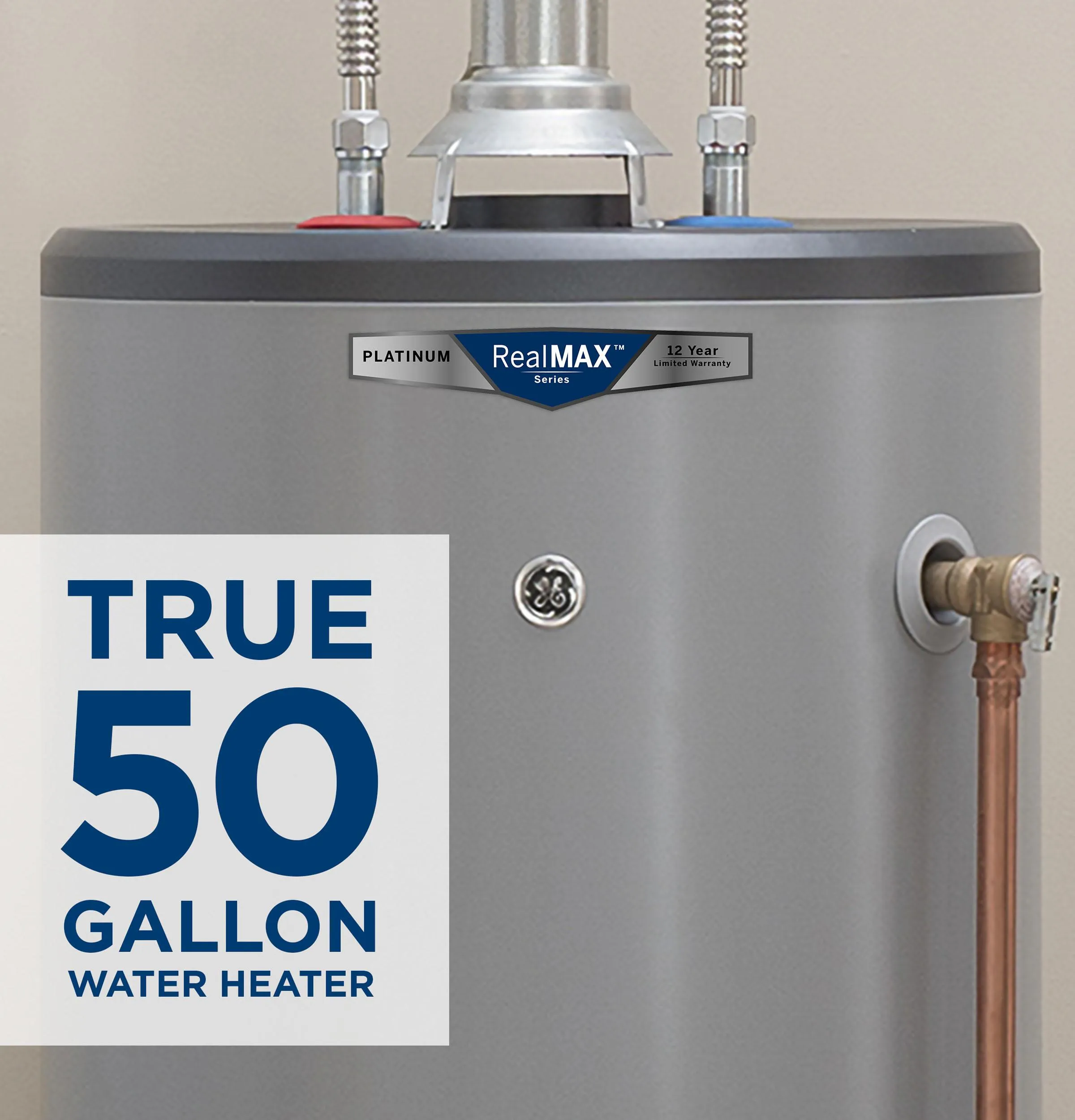 GG50T12BXR GE RealMAX Platinum 50-Gallon Tall Natural Gas Atmospheric Water Heater
