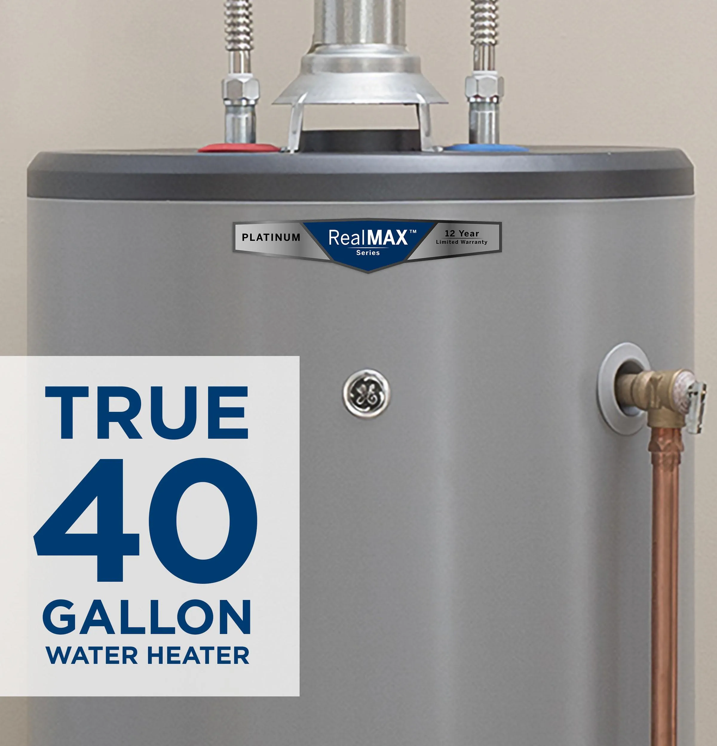 GP40T12BXR GE RealMAX Platinum 40-Gallon Tall Liquid Propane Atmospheric Water Heater