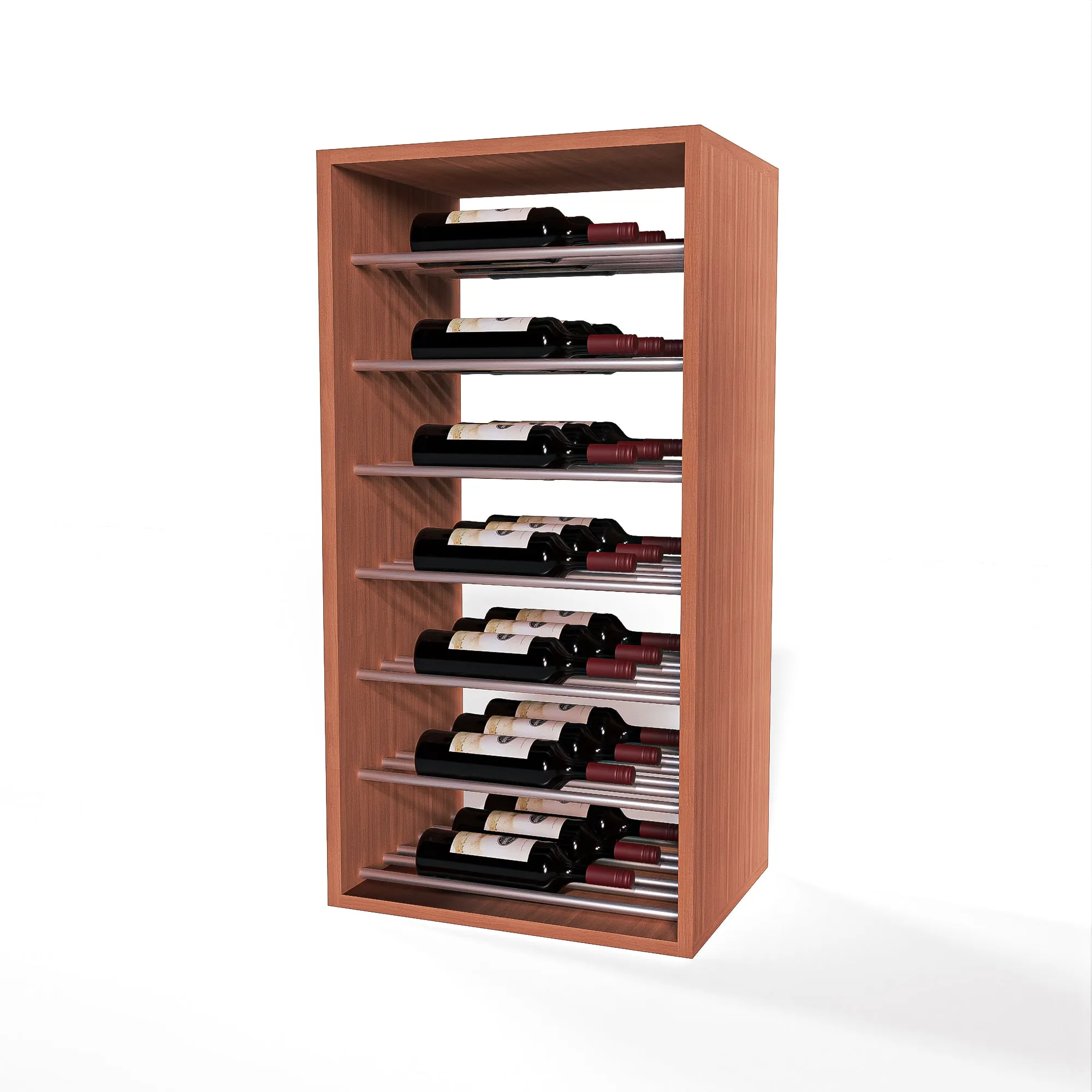 GrandCellar™ - 4 Column Full-Depth Label-Forward Horizontal Wine Display  - 36" - Silver Metal Rods