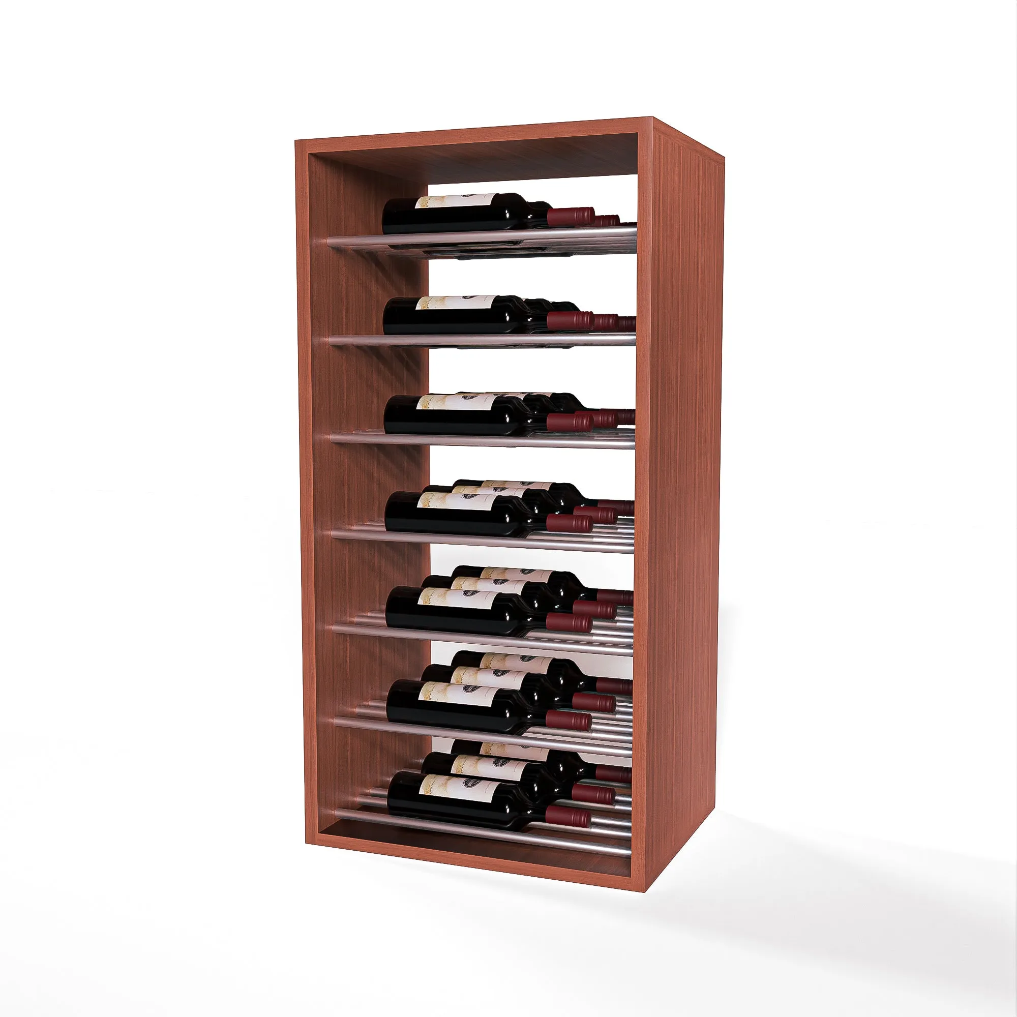 GrandCellar™ - 4 Column Full-Depth Label-Forward Horizontal Wine Display  - 36" - Silver Metal Rods