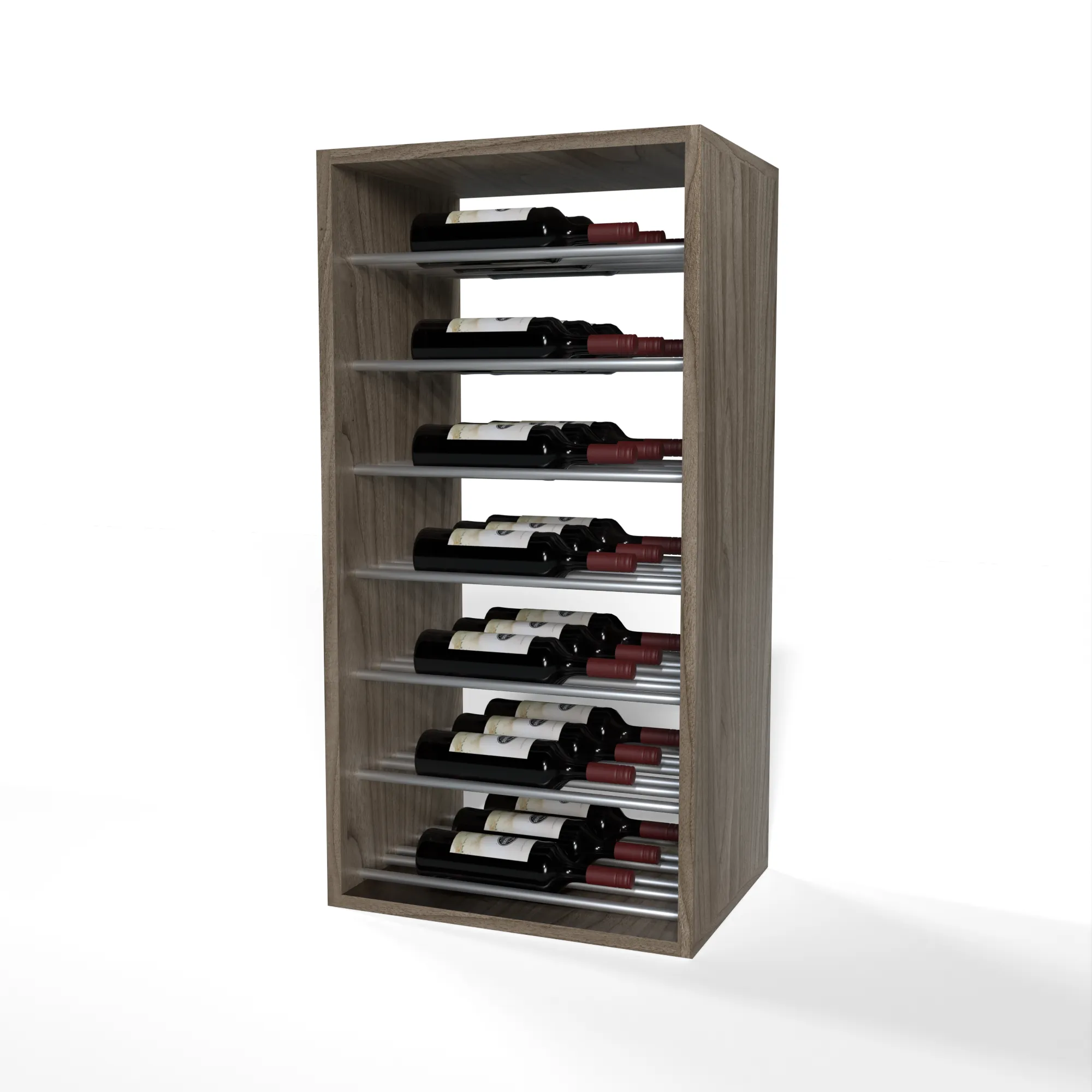 GrandCellar™ - 4 Column Full-Depth Label-Forward Horizontal Wine Display  - 36" - Silver Metal Rods