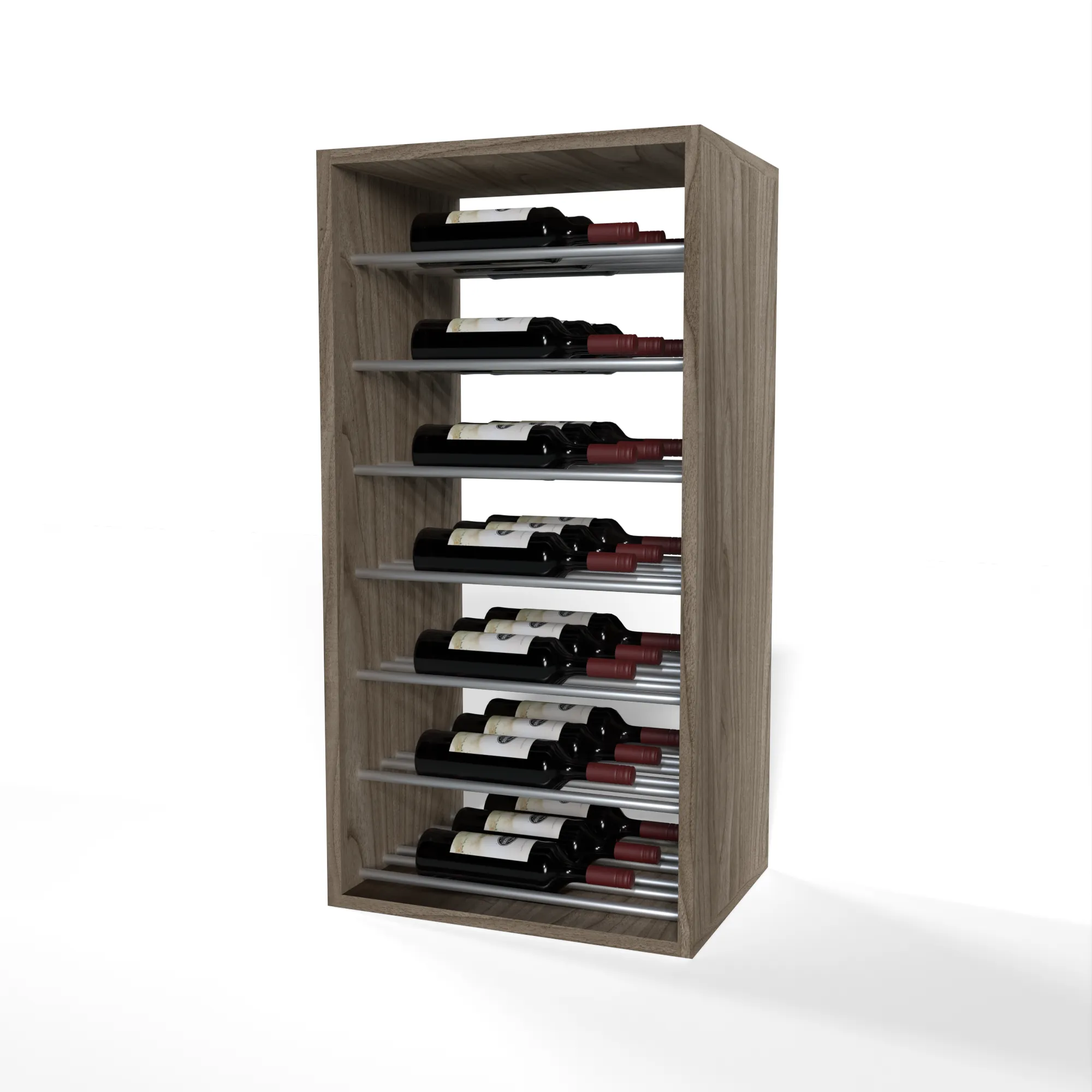 GrandCellar™ - 4 Column Full-Depth Label-Forward Horizontal Wine Display  - 36" - Silver Metal Rods