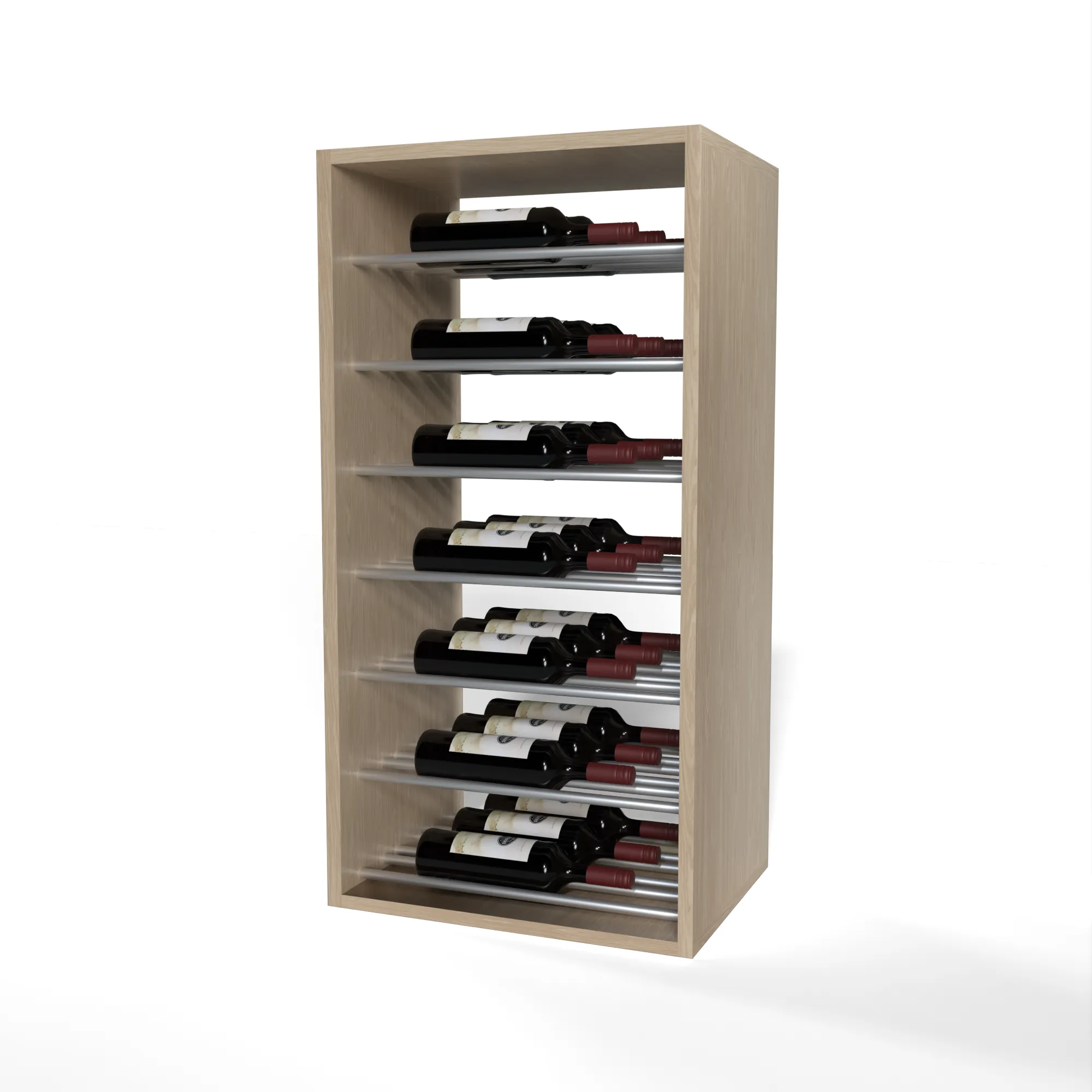 GrandCellar™ - 4 Column Full-Depth Label-Forward Horizontal Wine Display  - 36" - Silver Metal Rods