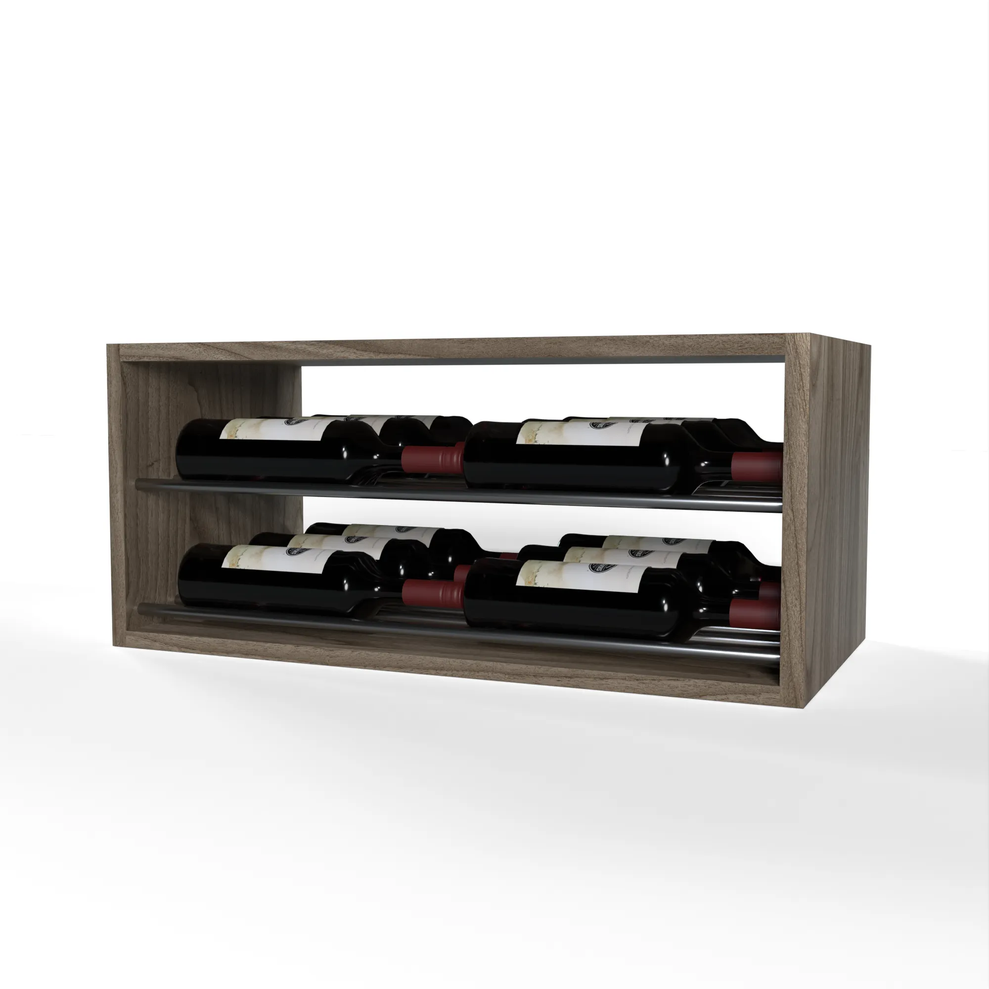 GrandCellar™ - 6 Column Horizontal Label-Forward Wine Display - 12" - Gunmetal Metal Rods