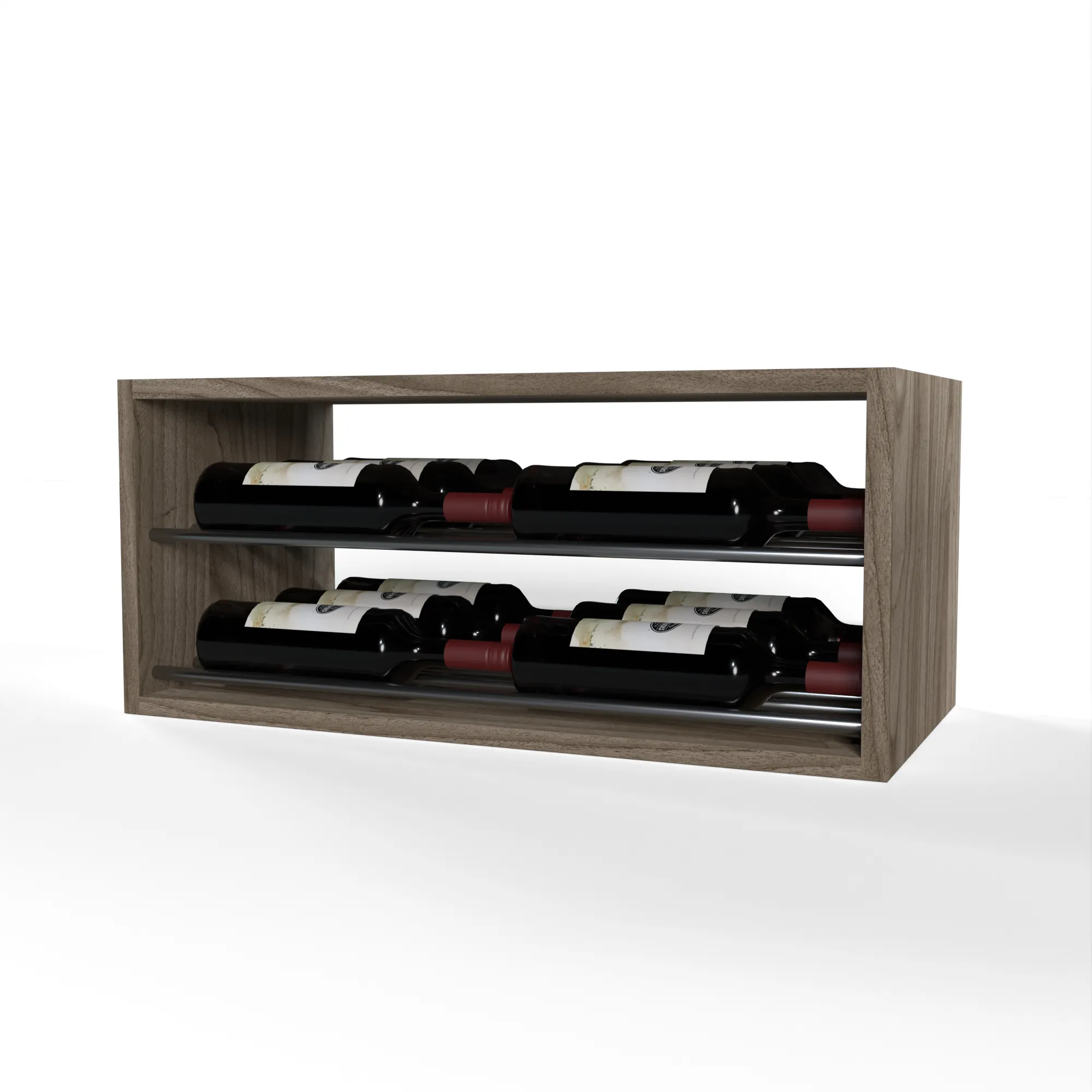 GrandCellar™ - 6 Column Horizontal Label-Forward Wine Display - 12" - Gunmetal Metal Rods