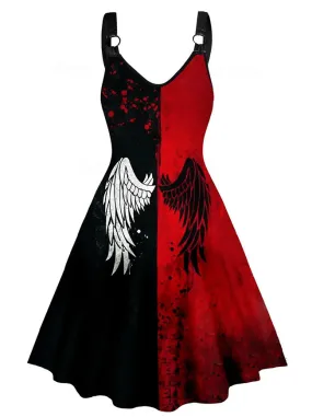 Halloween Midi Dress Retro Gothic Patchwork Sleeveless Cami Punk Plus Size Dress