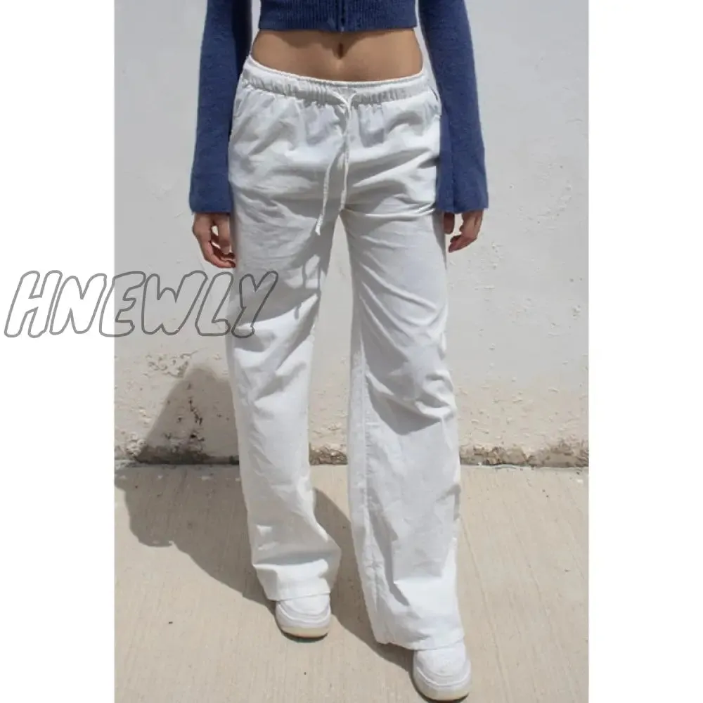 Hnewly y2k Pants Women Solid Color Drawstring Low Waist Straight Leg Trousers Streetwear 2000s Womens Joggers Sweatpants