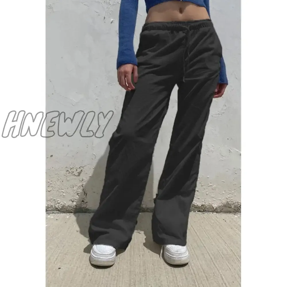 Hnewly y2k Pants Women Solid Color Drawstring Low Waist Straight Leg Trousers Streetwear 2000s Womens Joggers Sweatpants