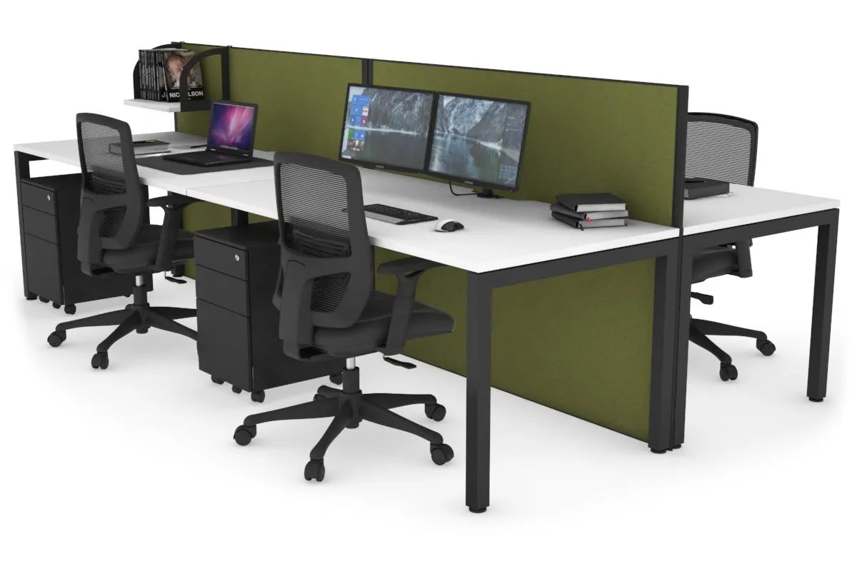 Horizon Quadro 4 Person Bench Square Legs Office Workstation [1600L x 800W with Cable Scallop]